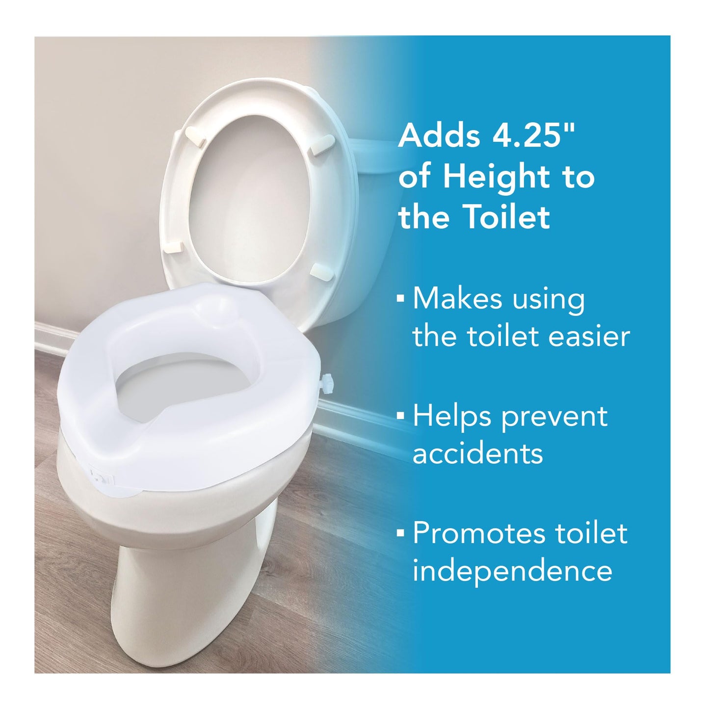 Carex Raised Toilet seat with Extra Wide Opening - toilet Seat Riser with Safe Lock - Adds 4 1/2" to Height Of Toilet