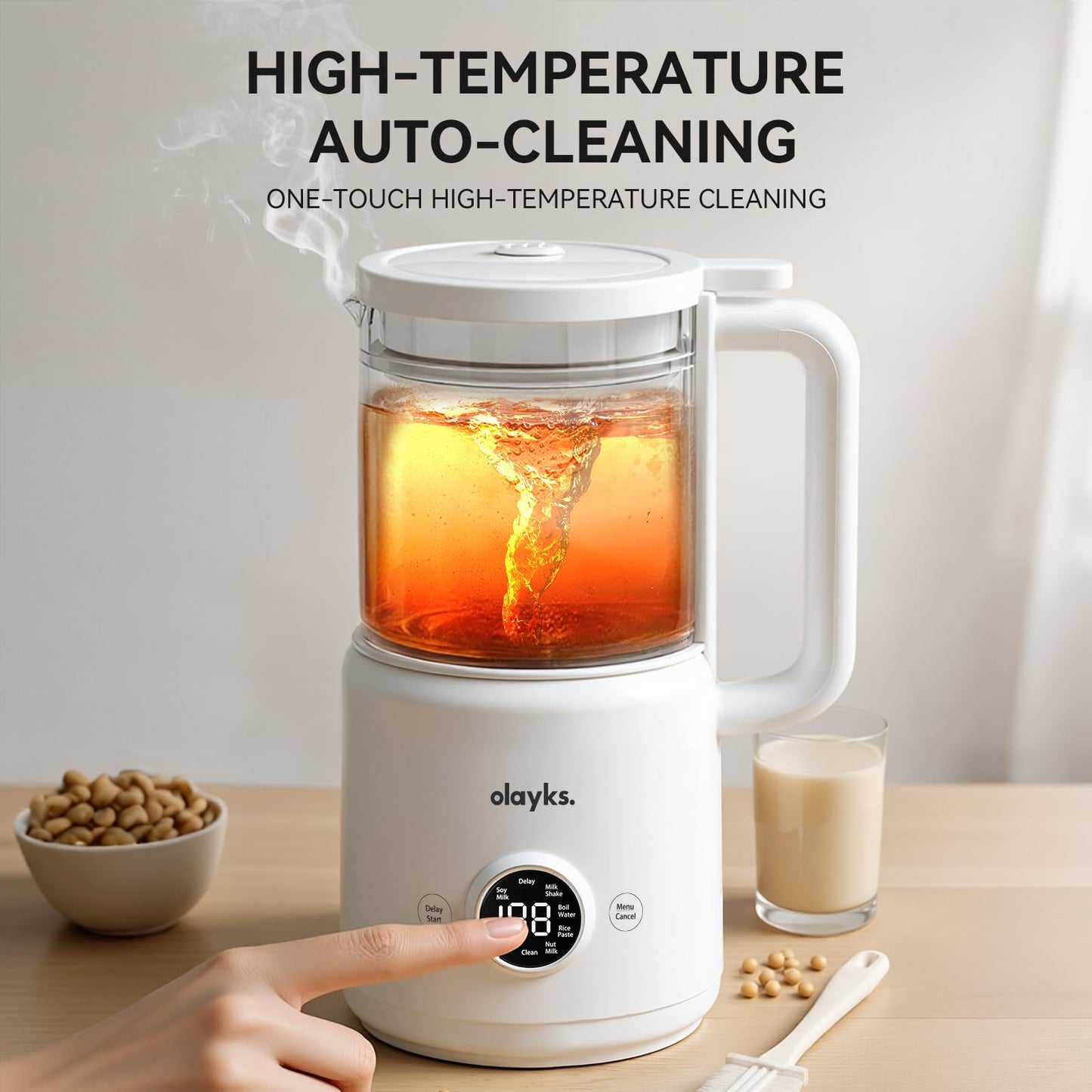 olayks 6 in 1 Automatic Nut Milk Maker Blender, 20oz Homemade soy milk maker for Plant-Based Milk, Coconut, Soy, Oat, Almond & Non-Dairy Beverages with Delay Start/Keep Warm/Boil Water/Self-Cleaning