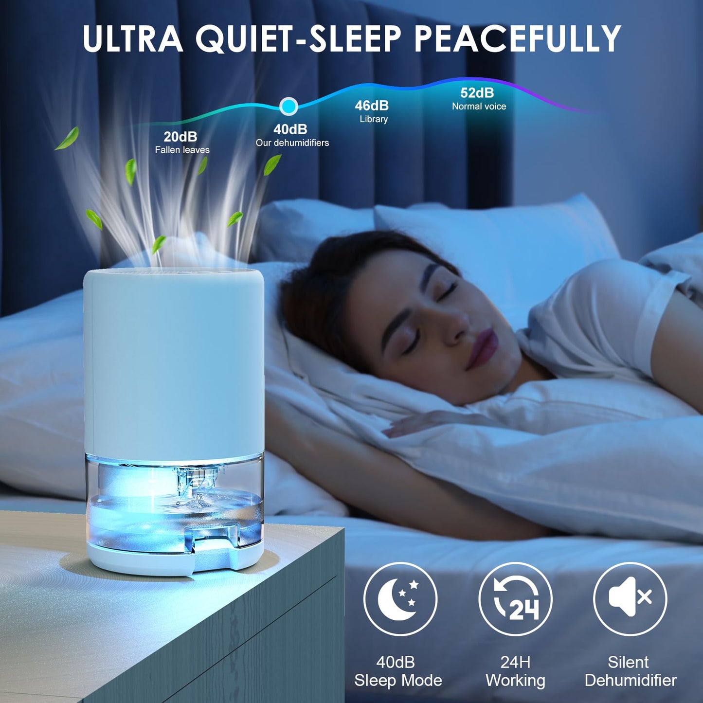 WUTAIN Small Dehumidifiers for Bedroom Bathroom RV, 33.8 OZ Quiet Mini Portable Dehumidifier, Auto Shut Off, 7 LED Light, Compact Moisture Absorber for Home, Closet, Small Room up to 280 sq.ft