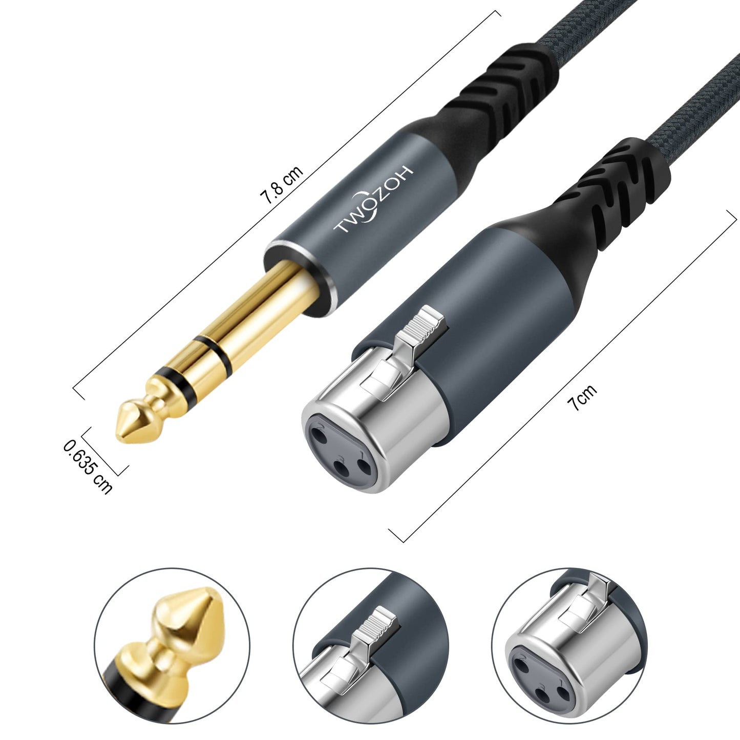 Twozoh XLR Female to 1/4 TRS Cable 10M. Braided 6.35mm Stereo Jack Balanced to 3pin XLR Microphone Cable (Professional/HiFi)