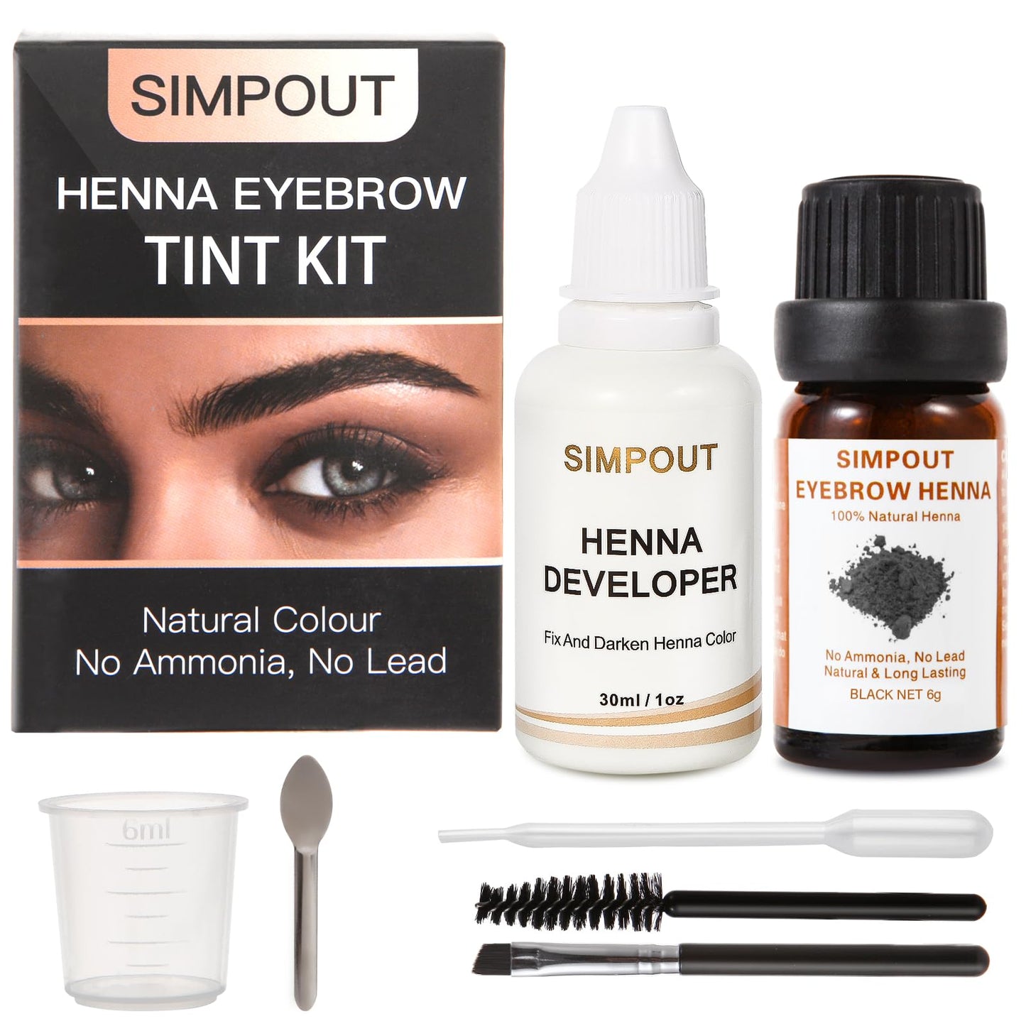 (Upgrade) Simpout Henna Brow Tint Kit - Spot Color Henna Hair Kit with Developer, 100% Natural Root Touch Up, Professional Salon & Home DIY Kit, Easy to Use (Black)