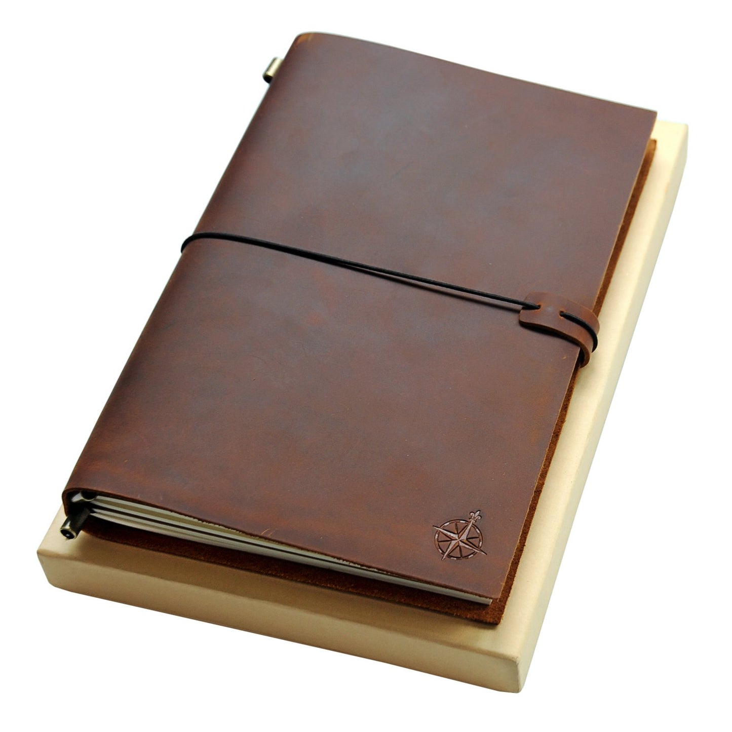 Wanderings Large Genuine Leather Journal - 7.5" x 11.25" - Refillable Travelers Notebook - Writing Sketching Scrapbooks Travelers Extra Large Blank Inserts