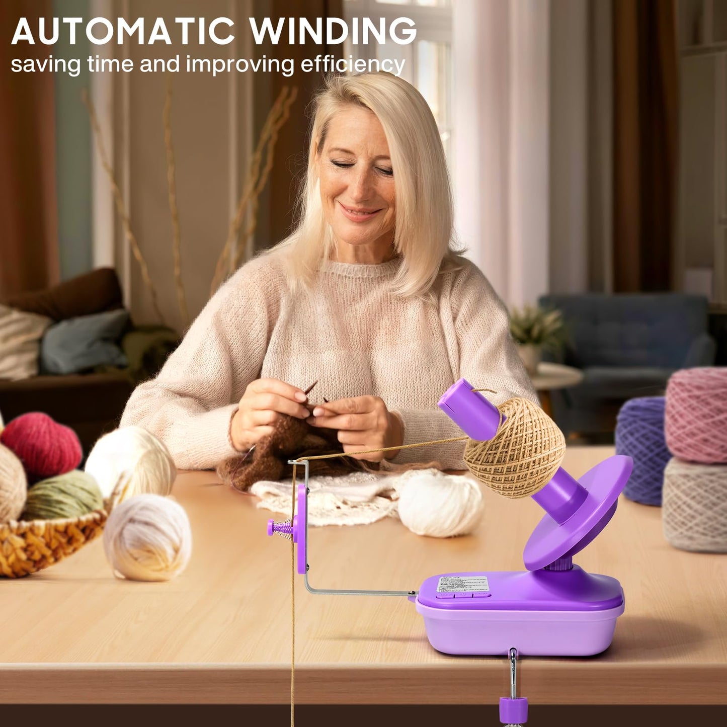 Electric Yarn Winder for Crocheting High Speed, Upgrade Three Gears Adjustable 4-10oz Large Capacity Automatic Yarn Ball Winder, Yarn Spinner, The Helper for Knitting Enthusiast, Purple