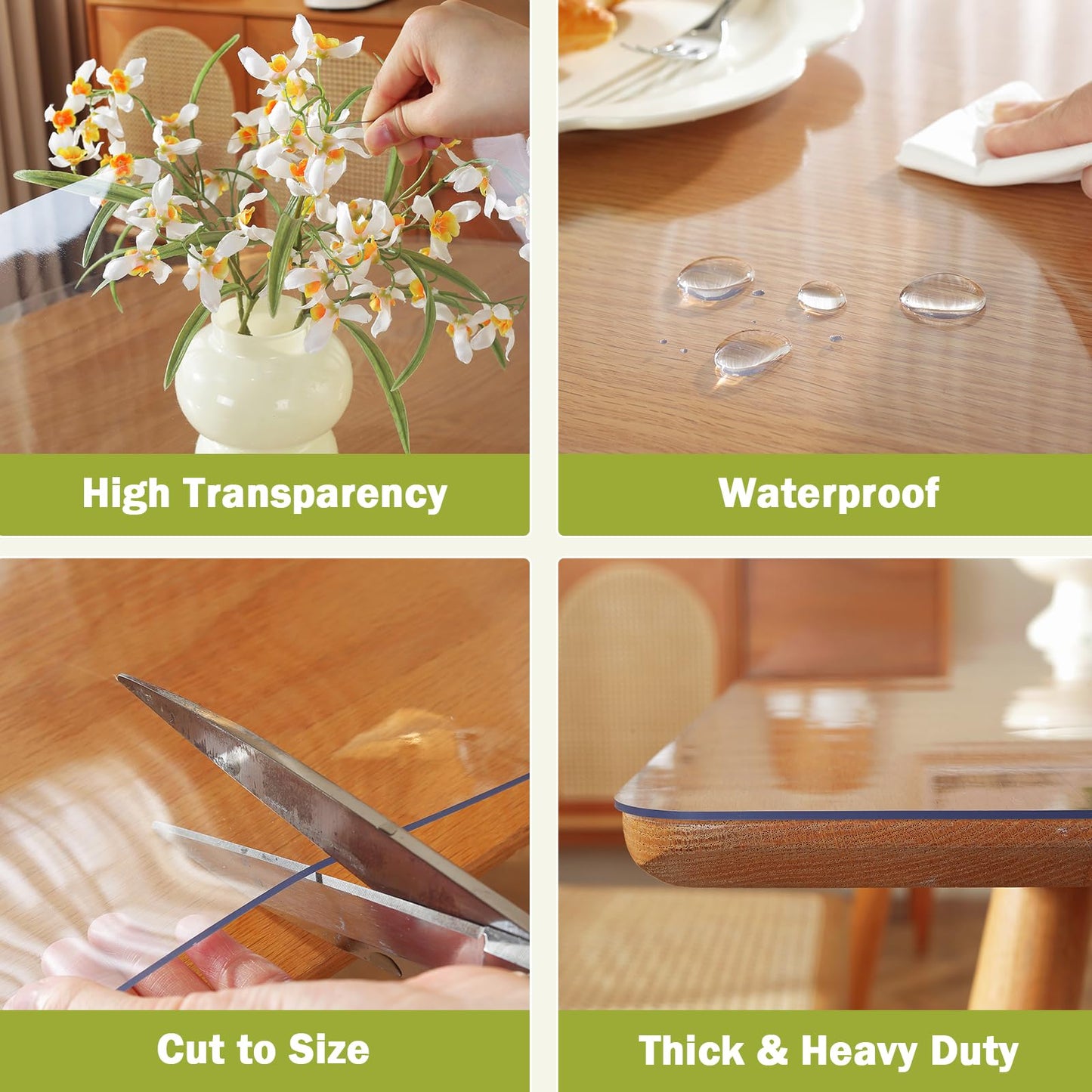 OstepDecor Clear Table Cover Protector, 1.5mm Thick 36 x 60 Inch Table Protector for Dining Room Table, Waterproof Plastic Tablecloth for Kitchen Wood Grain
