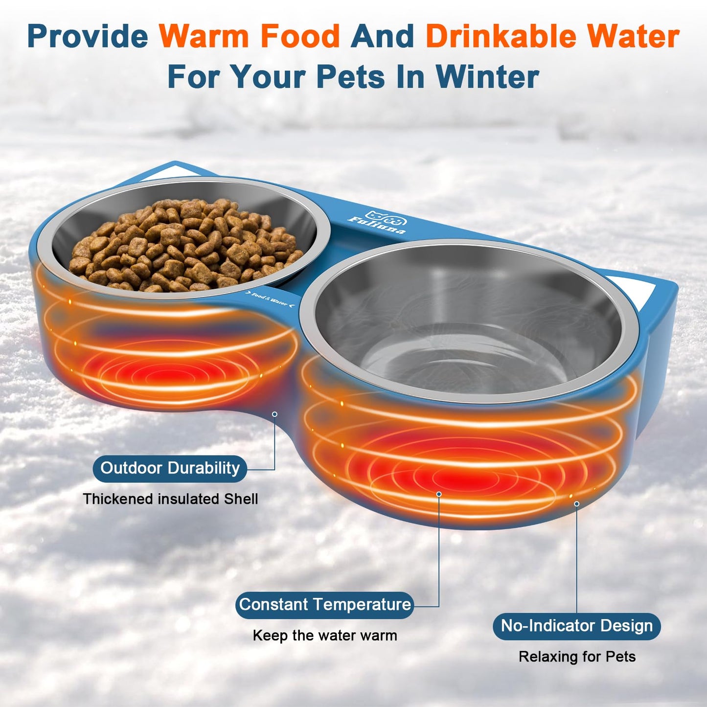 Heated Cat Bowl for Outdoor Cats in Winter, Heated Water Food Bowl with 2 Stainless Steel Bowls 23 OZ Each, Waterproof Heated Pet Bowl for Outside Cat Dog Bird, No More Frozen Food or Water.