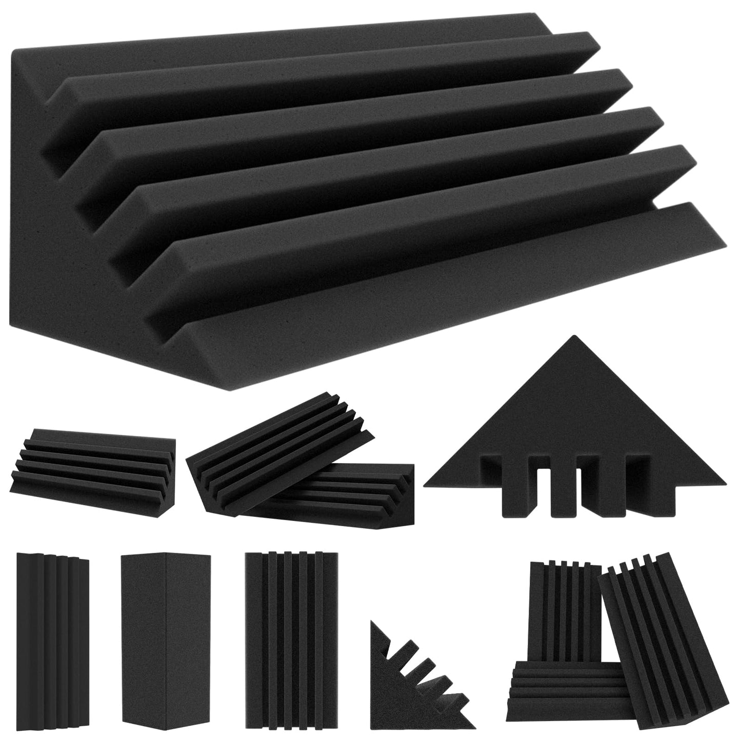 TroyStudio Interval Bass Traps - 4 X 4 X 12 Inches 12 Pcs Dense Studio Acoustic Foam, Acoustic Bass Corner Reduce Reverb Echo, Acoustical Treatment Sound Foams for Home, Office Recording Studio