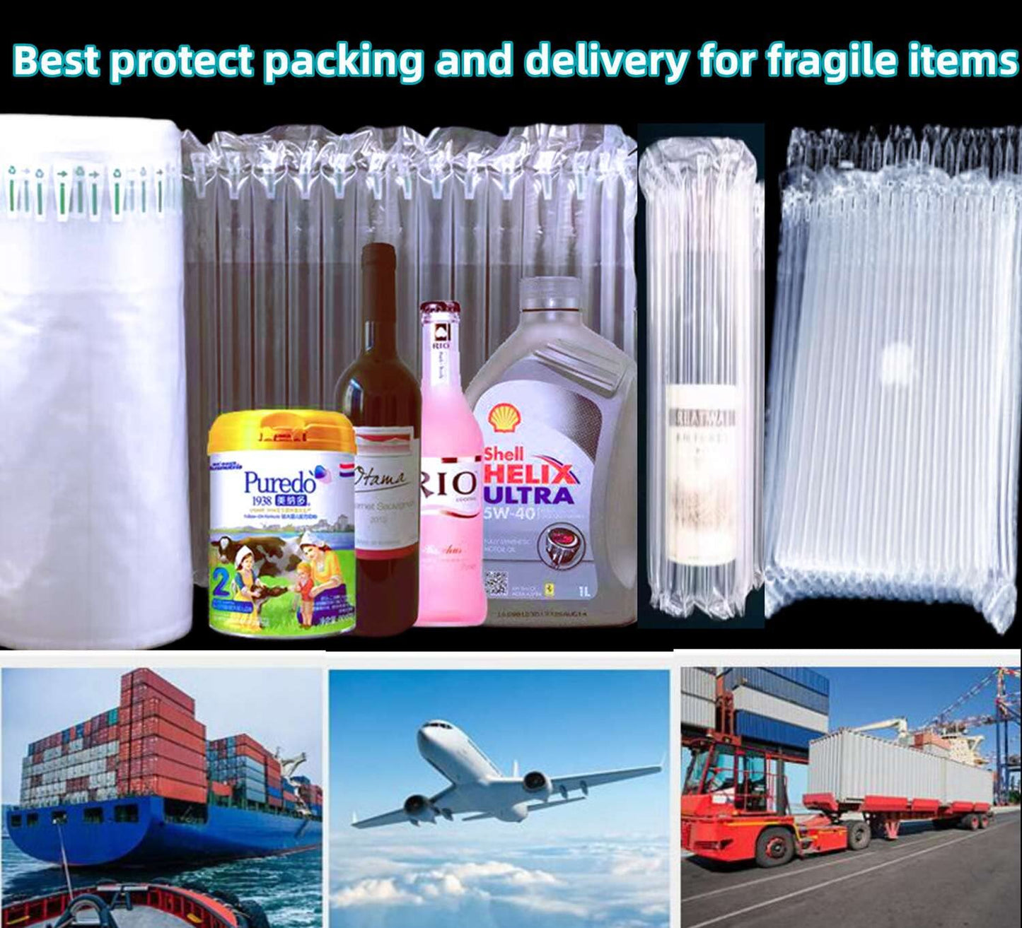 Bubble Cushioning wrap Roll Packing - Inflatable Packing Material, Large Bubble Roll Wrap with Free Pump, Large air Pillow for heavy duty Bottle Protector, Shipping Supplies (13.8In x 164FT)