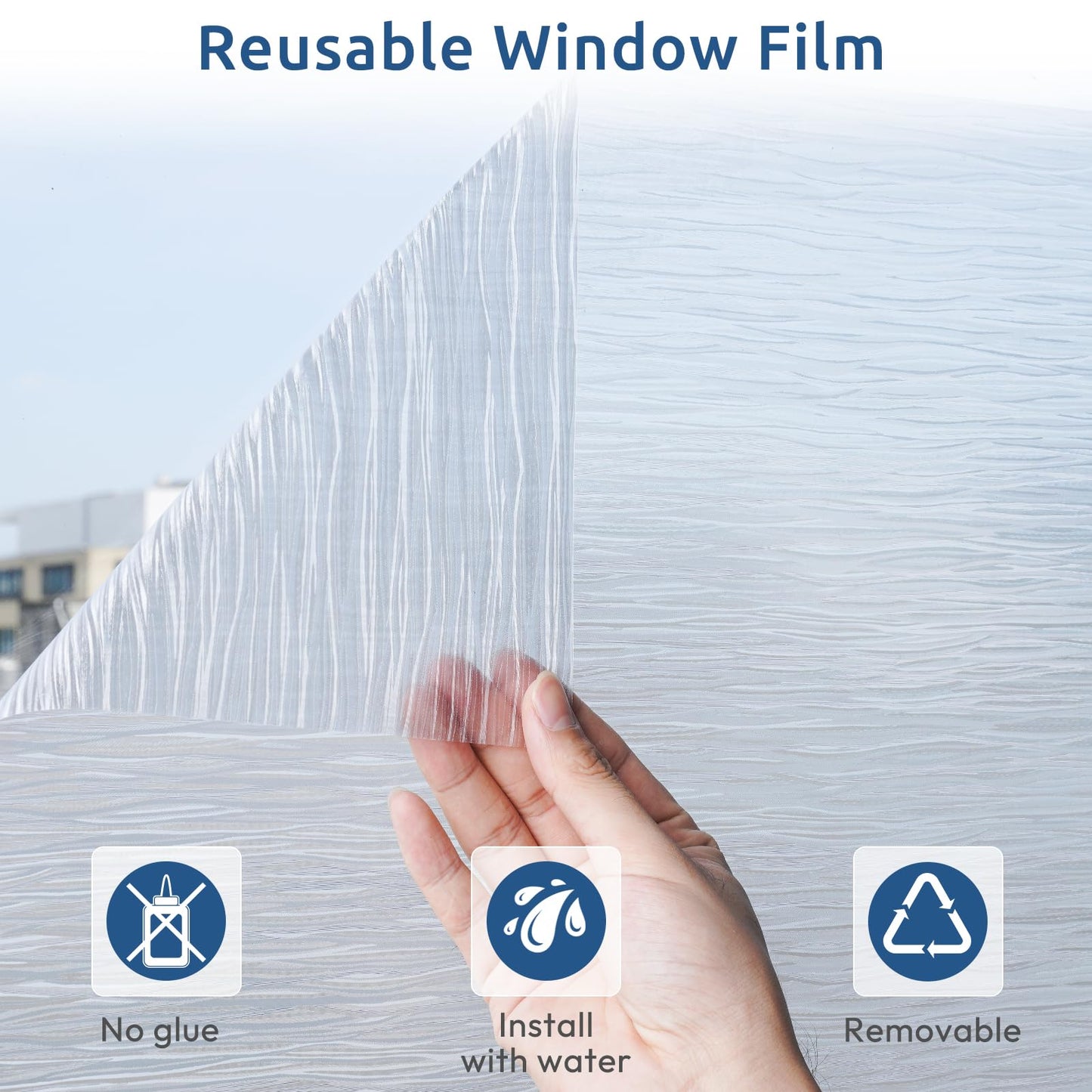 rabbitgoo Window Films for Privacy, Frosted Static Cling Glass Film Non-Adhesive UV Heat Blocking Covering Removable Vinyl Privacy Window Stickers for Bathroom Door Home Decor, 90 x 200cm