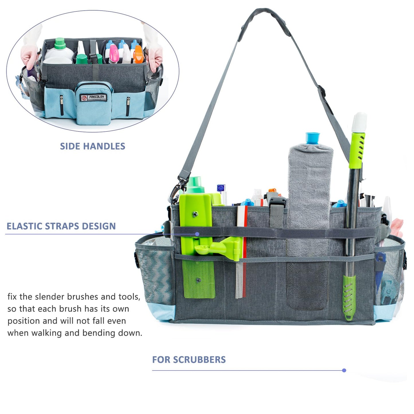 FRECOLSH Large Supplies Organizer - Cleaning Caddy With Handles & Shoulder Strap - Bags for Suppliers - Housekeepers Wearable Tote Upgraded