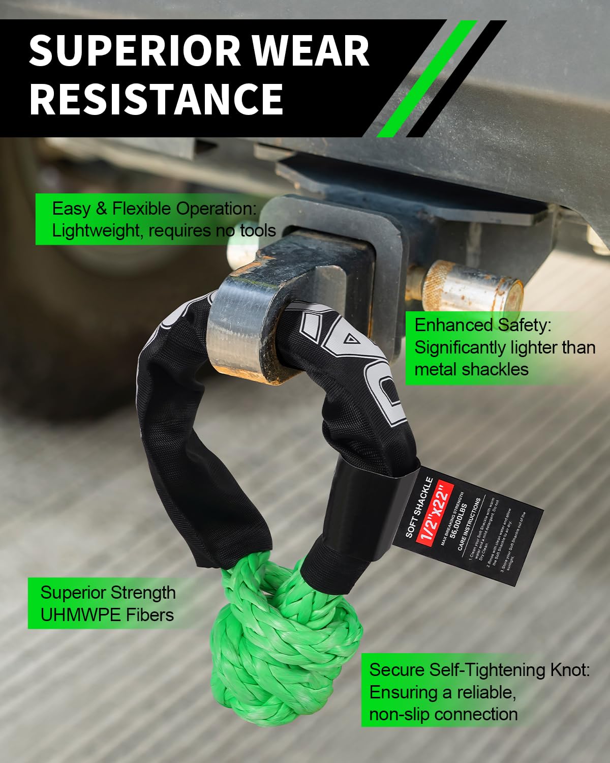 DAYDOOR 56,000 LBS Soft Shackle Recovery Kit, 1/2" x 22" (2-Pack) with 7075 Aluminum Snatch Ring, Winch Accessory for Jeep Wrangler, Bronco, 4Runner, Tacoma, ATV/UTV/Jeeps/SUVs, 4x4 Off-Road(Gray)