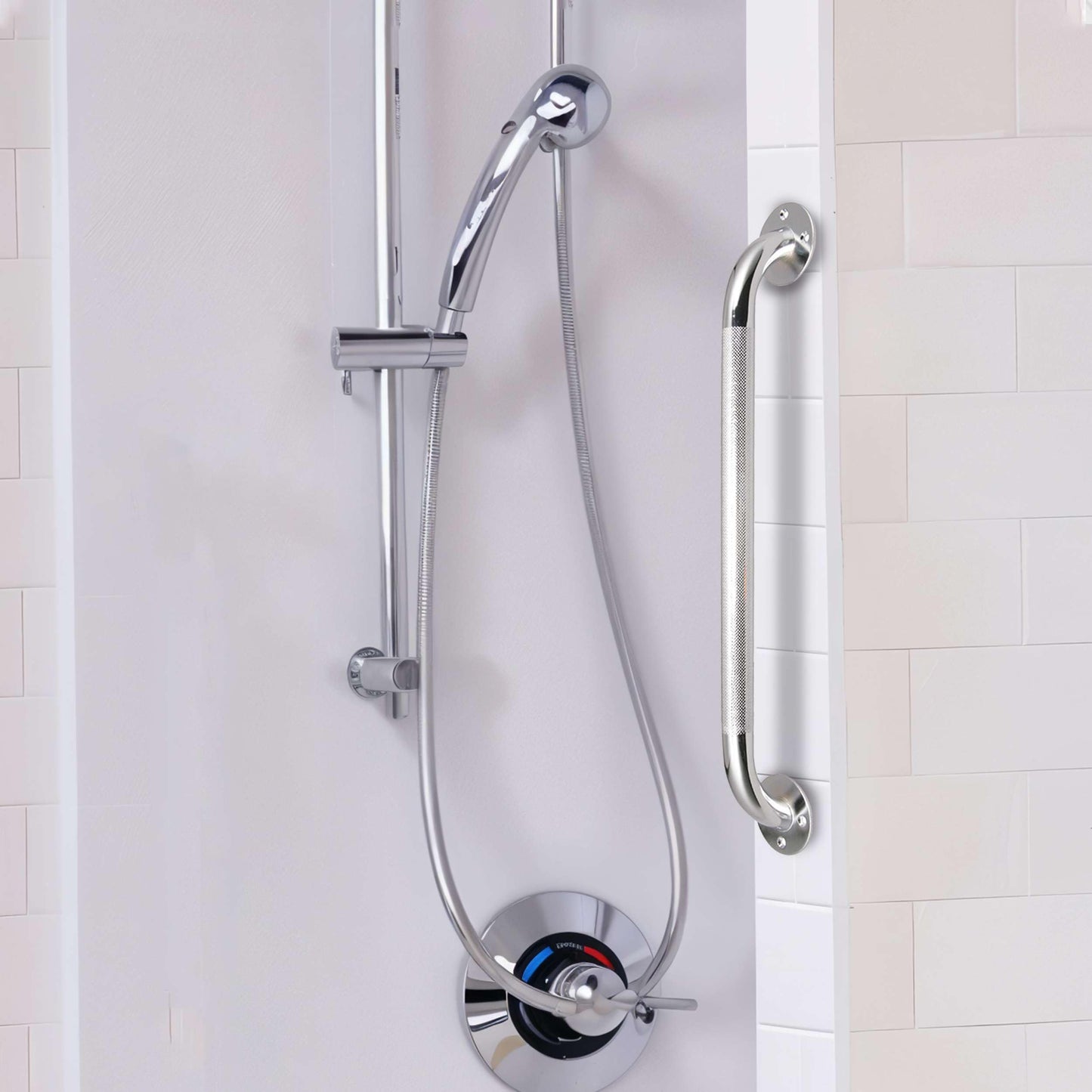 24 Inch Grab Bars for Bathtubs and Showers - Chrome Knurled Bathroom Safety Rail Handle - Non Slip Textured Grip Handicap Grab Bar for Seniors, 250 lbs Weight Support Capacity