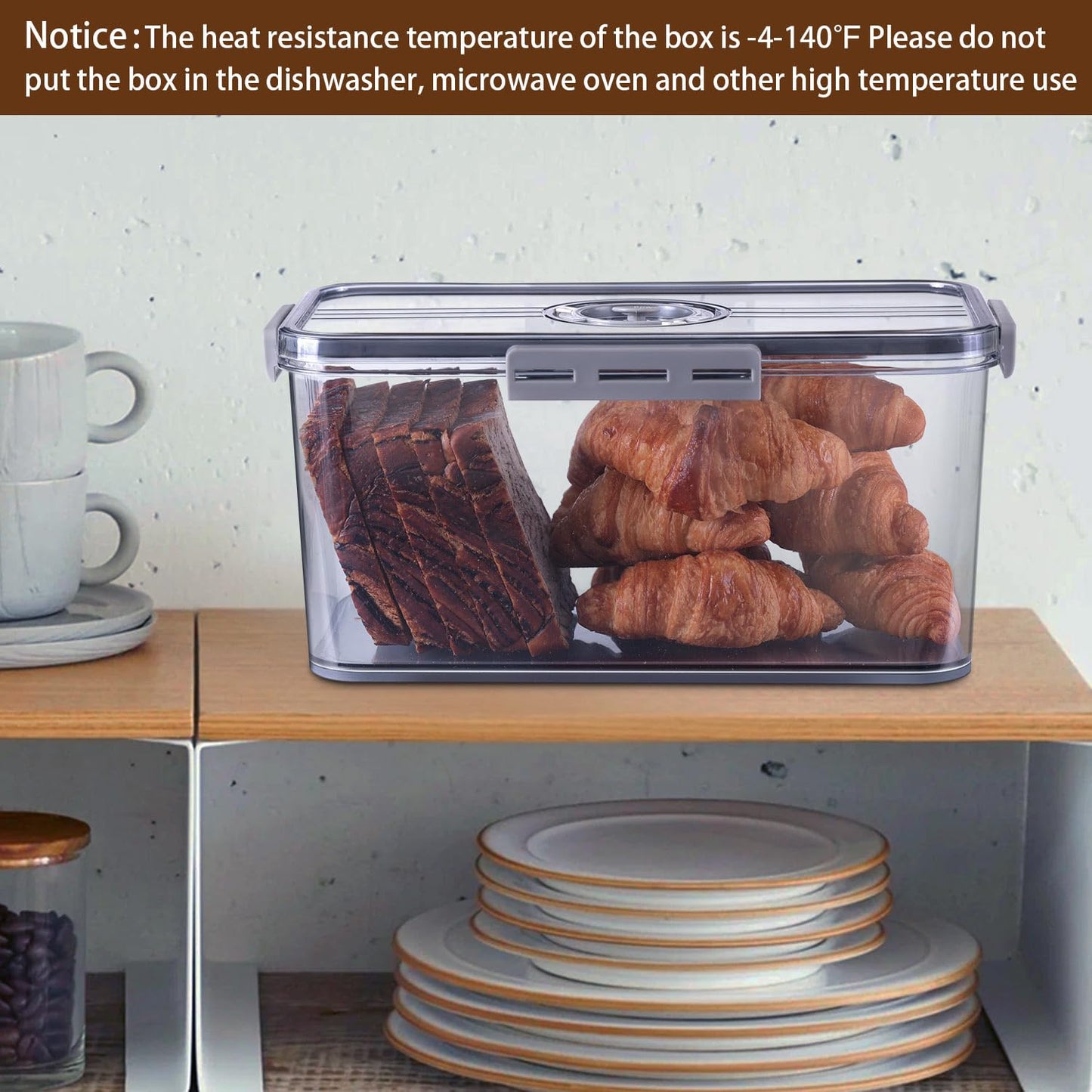 Gifhomfix Bread Box Bread Boxes for Kitchen Counter Airtight, Time Recording Bread Storage Container with Lid, Bread Keeper for Homemade Bread, Toast, Bagel, Donut and Cookies, LARGE