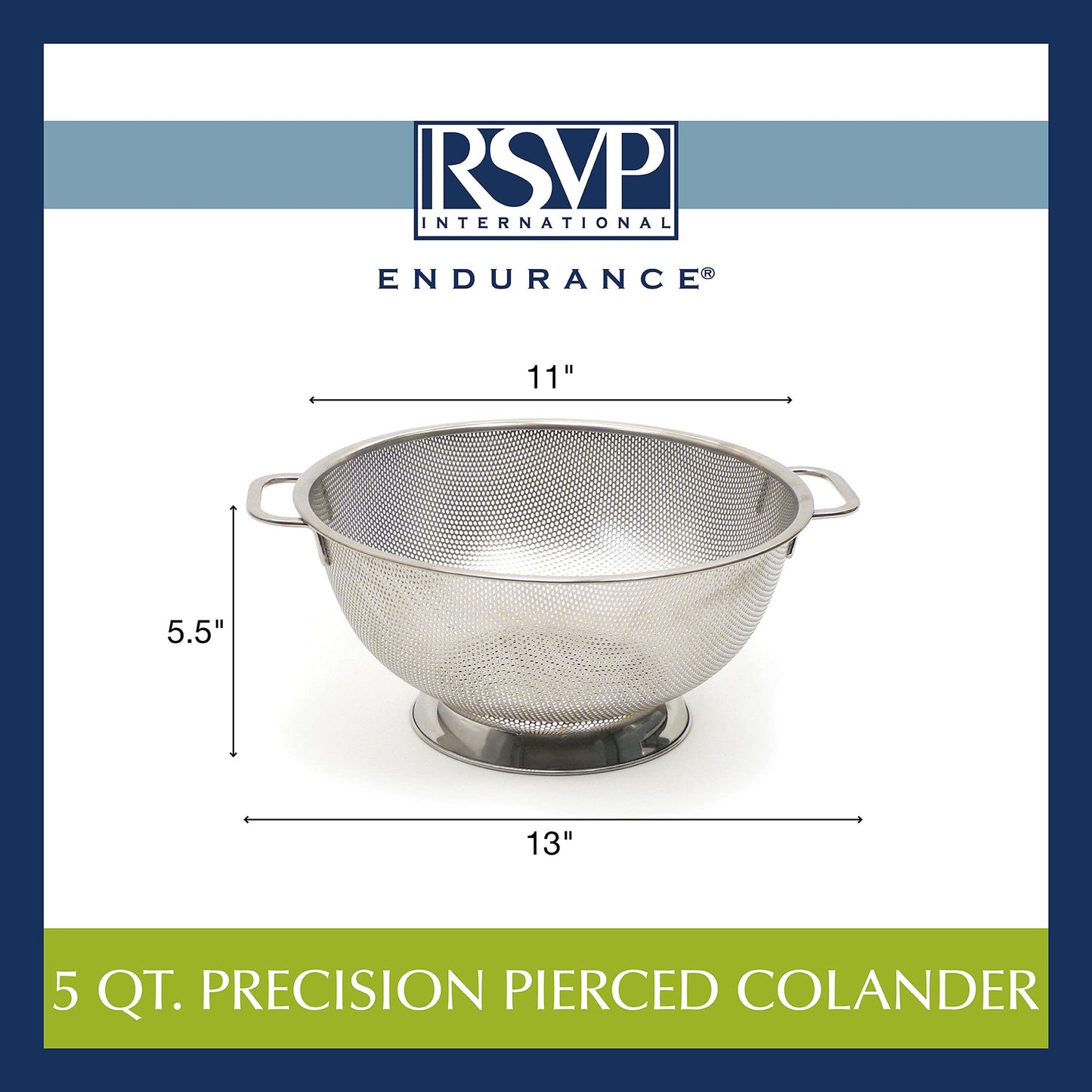 RSVP Endurance 5 Quart Precision Pierced Colander, 3.3 L, Silver
