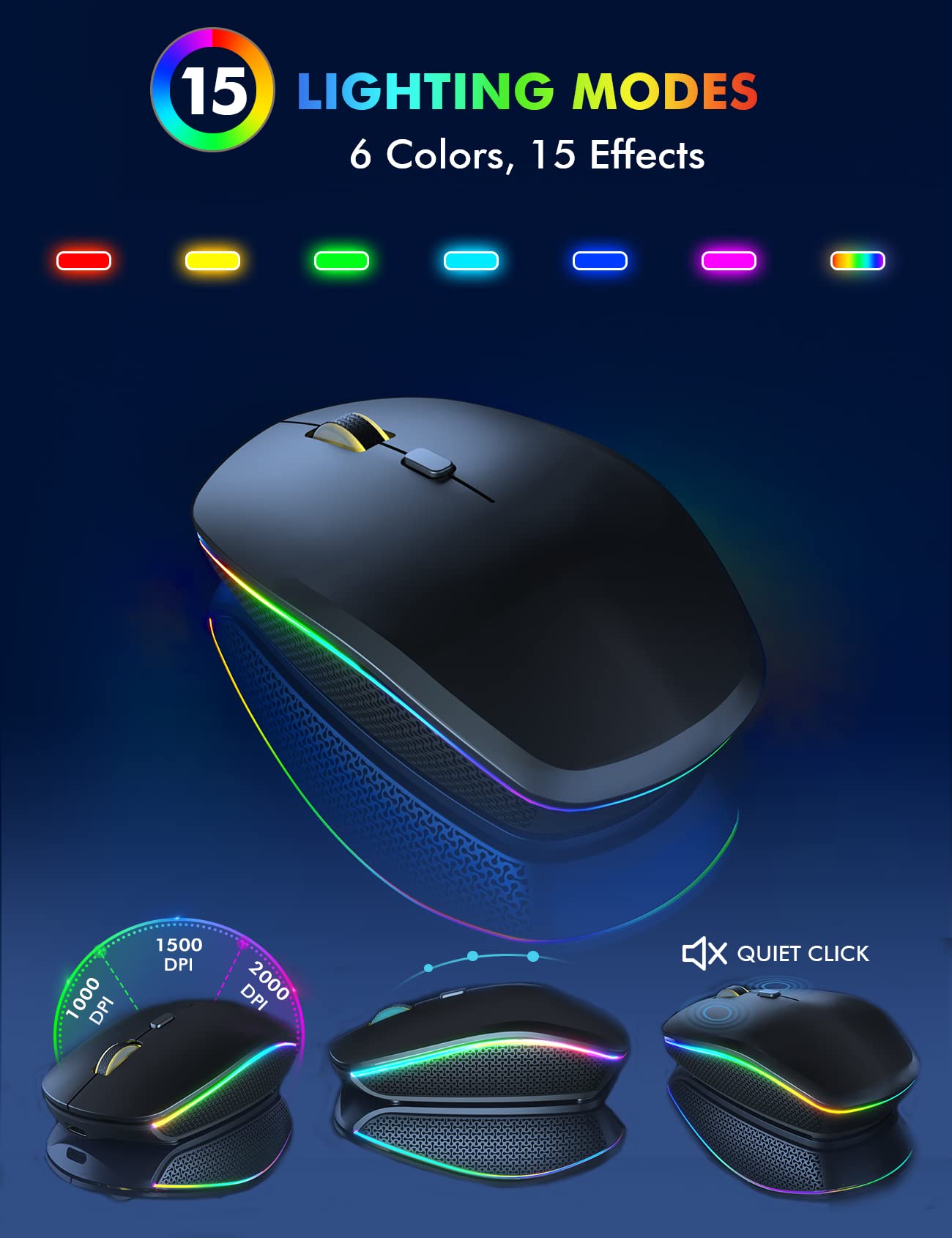 Wireless Keyboard and Mouse Combo - RGB Backlit, Rechargeable & Light Up Letters, Full-Size, Ergonomic Tilt Angle, Sleep Mode, 2.4GHz Quiet Keyboard Mouse for Mac, Windows, Laptop, PC, Trueque (Black)