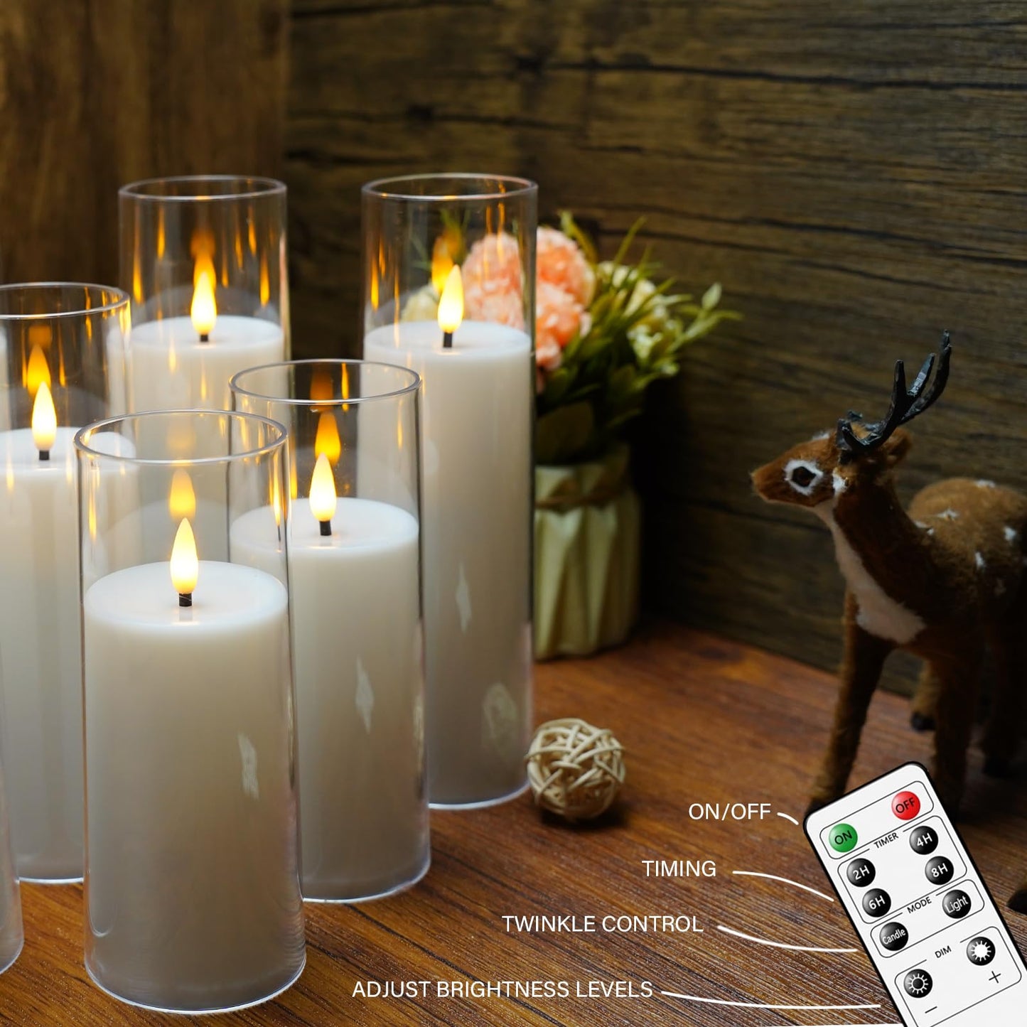 kakoya Flickering Battery-Powered Flameless Candles with Remote Control and 2/4/6/8H Timer Plexiglass Led Pillar Candles Pack of 9(D2.3"xH 6"7"8") with Realistic Moving Wick Candles for