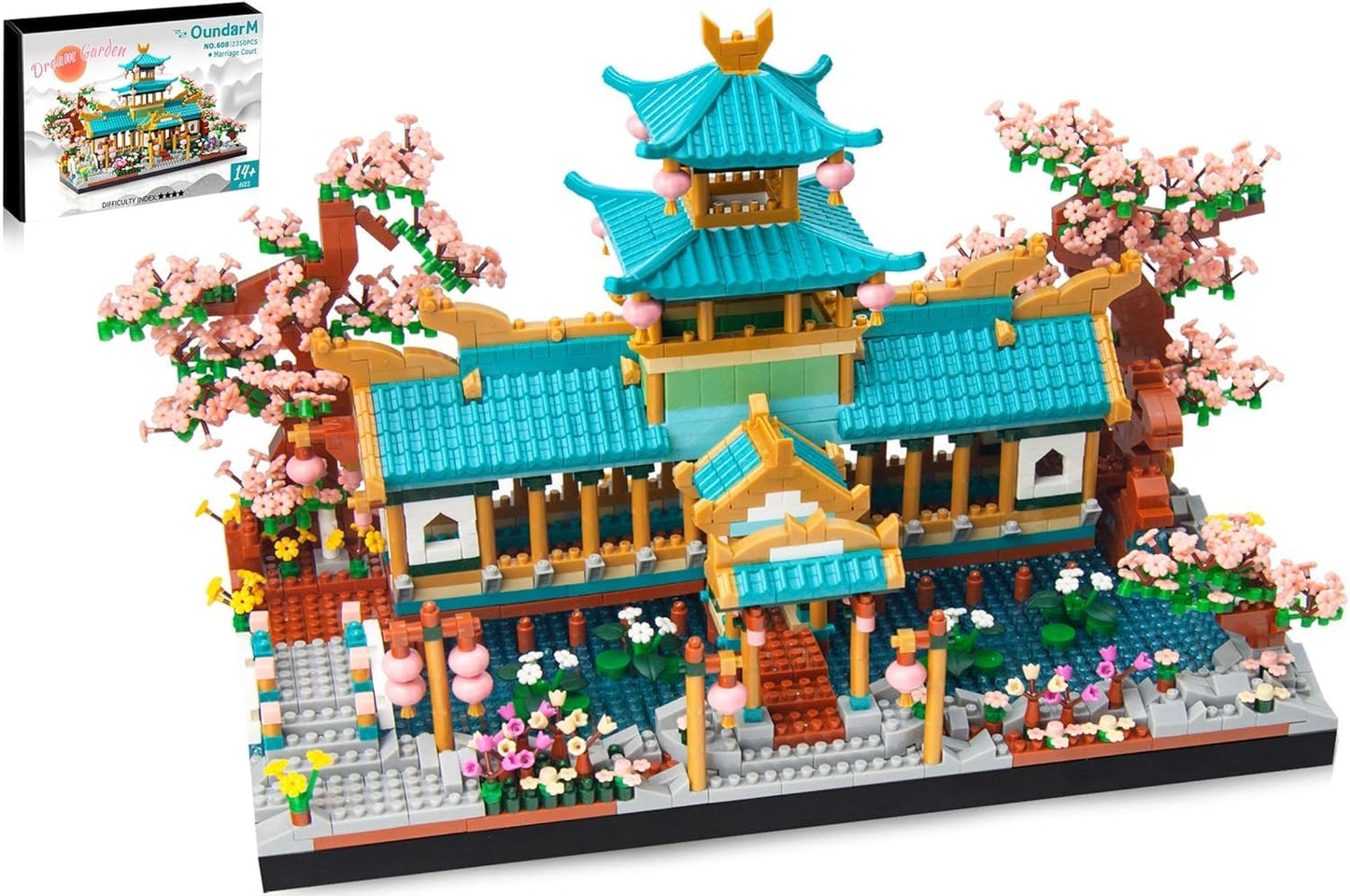 OundarM Mini Chinese Classical Garden Building Blocks Set, Cherry Blossom Botanical Collection Building Set for Adults, 14+ Teens, Home Decor Accessories (2350 Pcs)