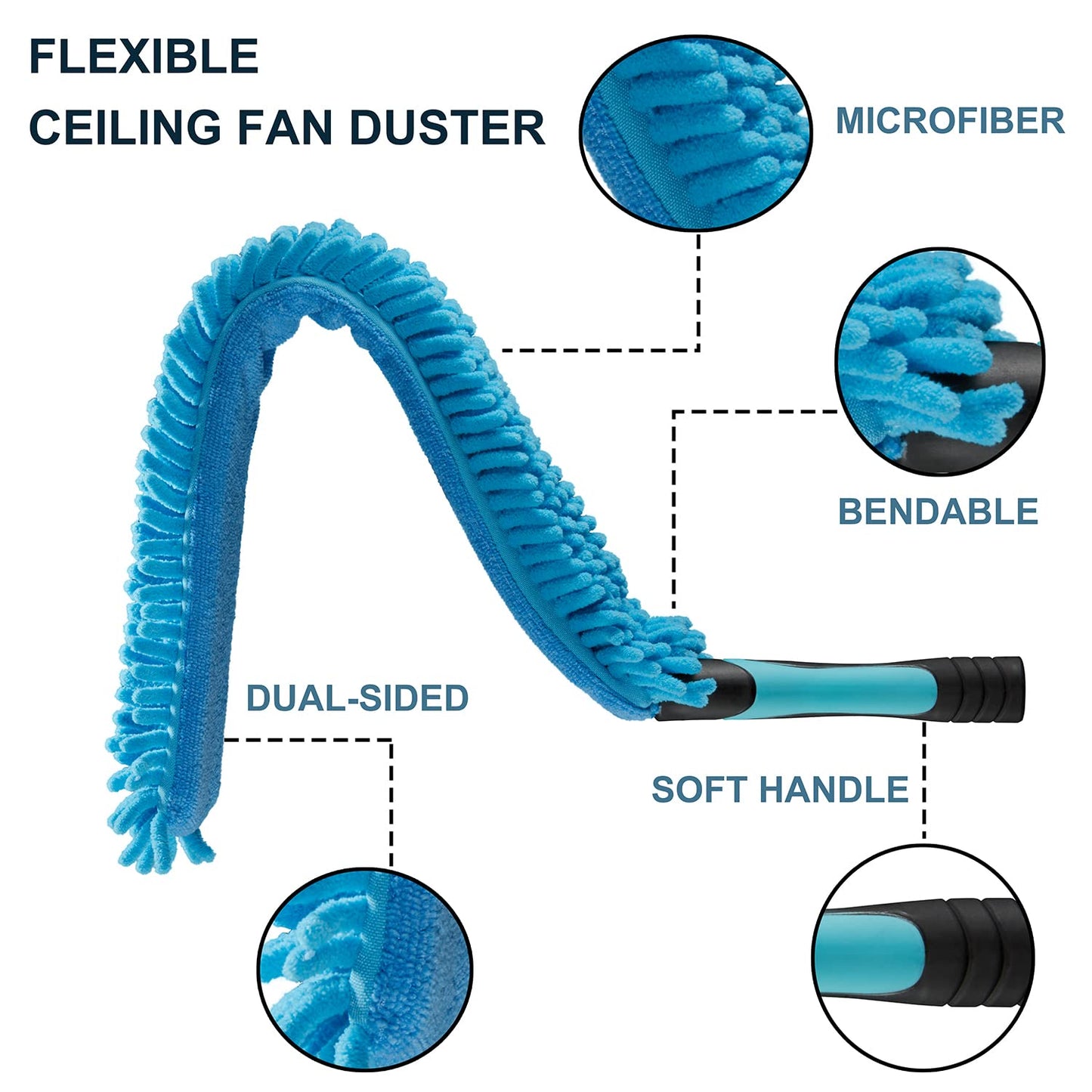 Hicavar 20 Foot High Ceiling Fan Duster with 5-12 Foot Extension Pole, Extendable Reusable Cobweb, Feather, Window Cleaning Squeegee Kit