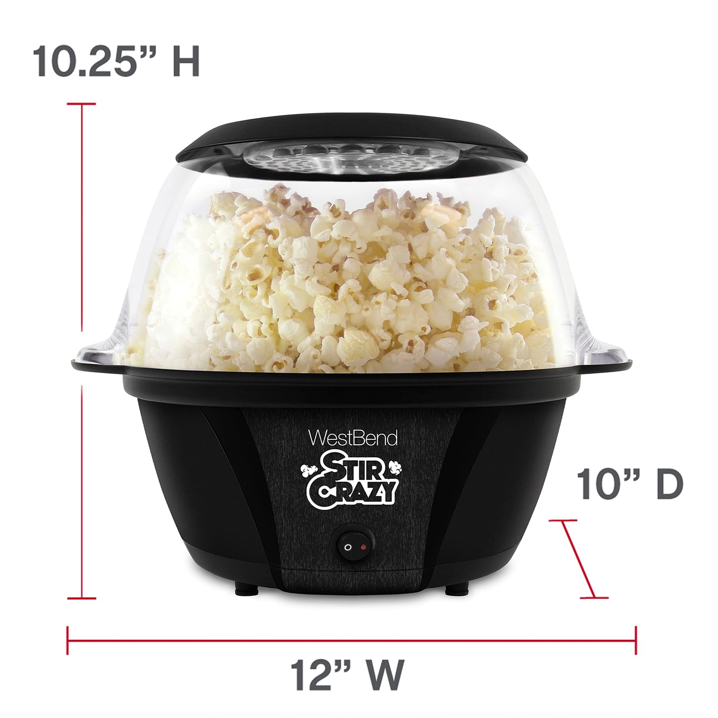 West Bend 82707B Stir Crazy Electric Hot Oil Popcorn Popper Machine with Stirring Rod Offers Large Lid for Serving Bowl with Improved Butter Melting, 6-Quart, Black