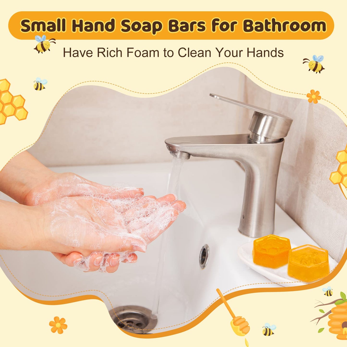 Otuuz 48 Pcs Baby Shower Favors Bee Party Favors Including Honeycomb Soap with Thank You Card Gift Honey Soap for Guest Gender Reveal Honey Gift Birthday Party Decorations (Yellow)