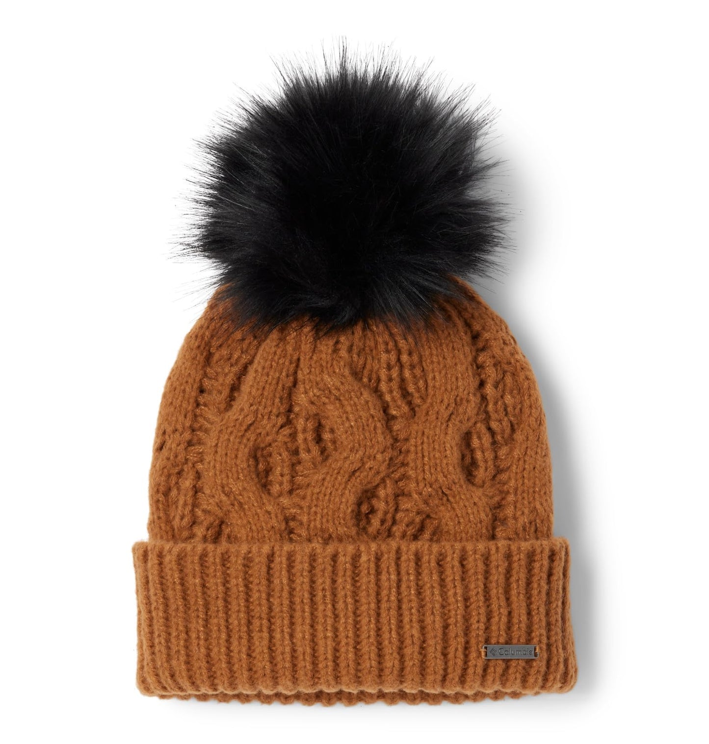 Columbia Women's Boundless Days Cable Knit Pom Beanie, Camel Brown, One Size