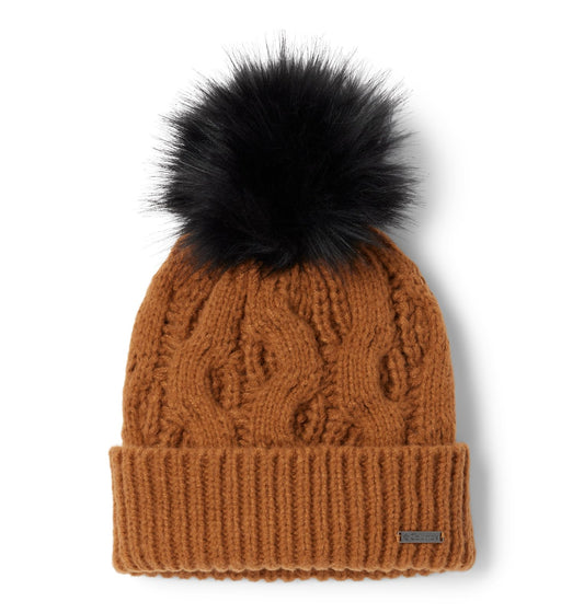 Columbia Women's Boundless Days Cable Knit Pom Beanie, Camel Brown, One Size