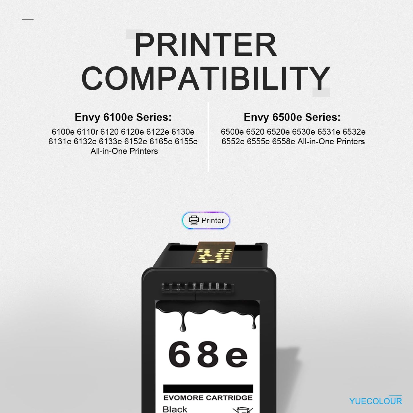 YUECOLOUR 68XL Black Ink Cartridges High Yield Black 1 Pack Replacement for HP Printers Envy 6555e 6100e 6500e Series 68e Compatible with 6155e 6555e 6152e 6552e 6558e 6165e