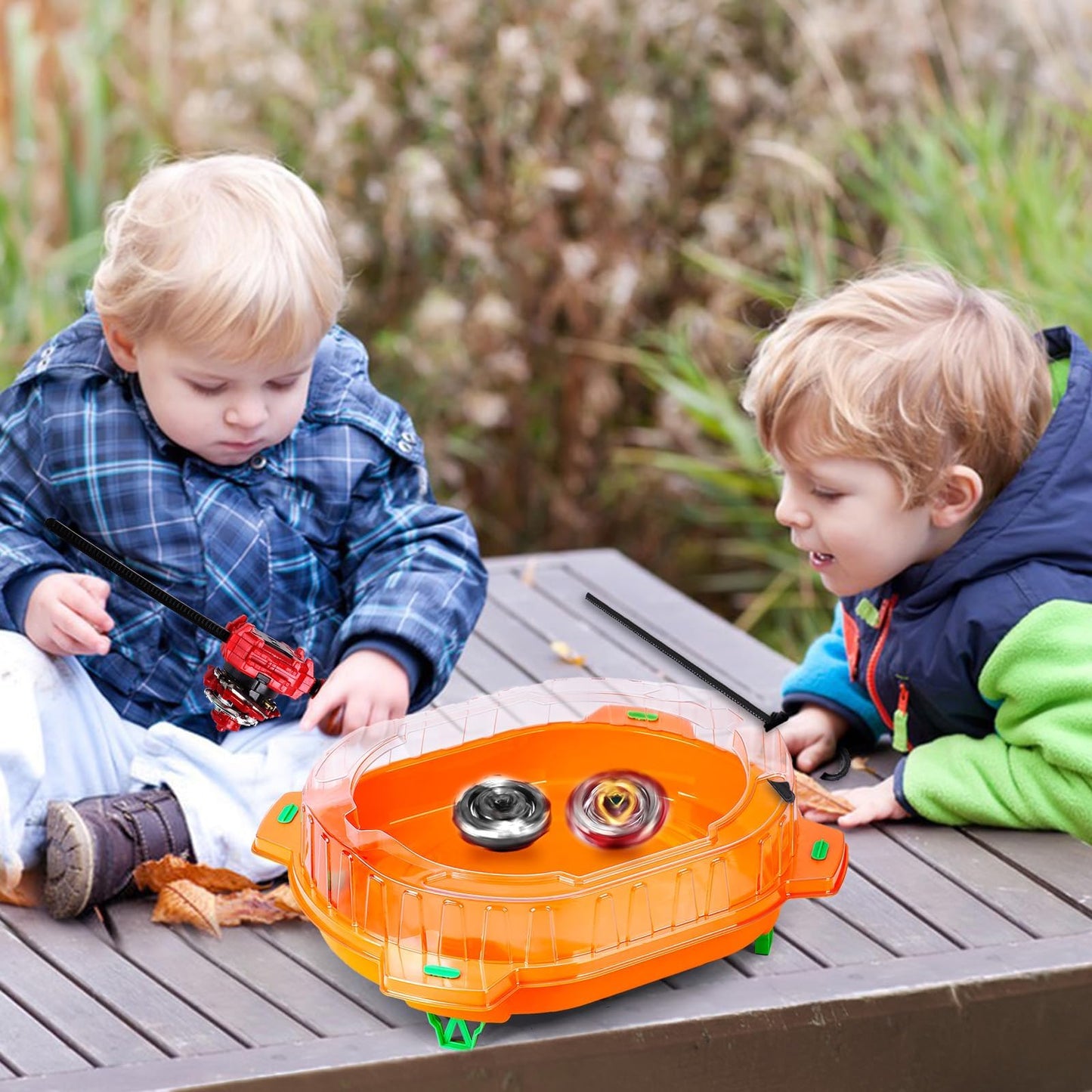 Burst Battling Top Toy, Stadium Set, 6 Spinning Tops, 2 Launchers and 1 Arena, Birthday Gift Boys Toys for 6+ Year Old (Orange)