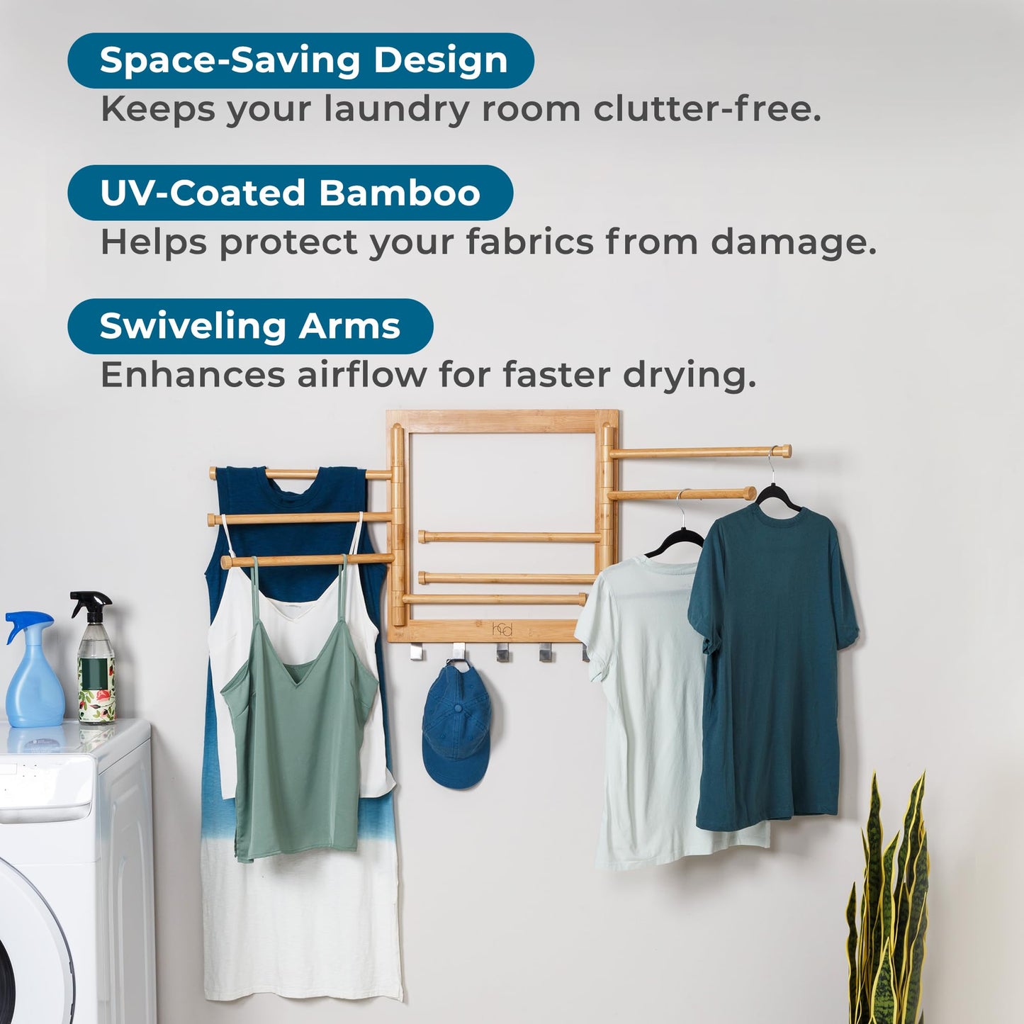Honey Can Do Wall-Mounted Swivel Clothes Drying Rack DRY-09386 Natural