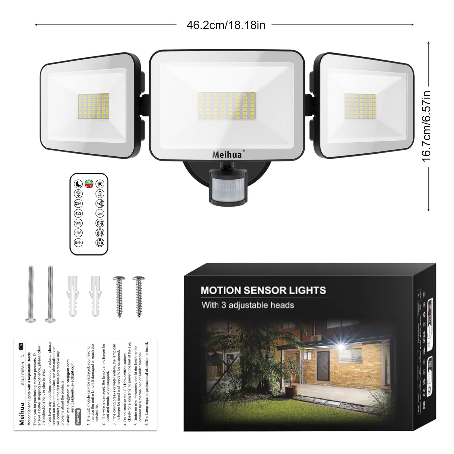 MEIHUA 70W LED Security Lights Motion Sensor Light Outdoor, 6800LM 6500K Daylight Outdoor Flood Lights with Remote Control, IP66 Waterproof Wall Mount Security Light for Garage Porch Backyard
