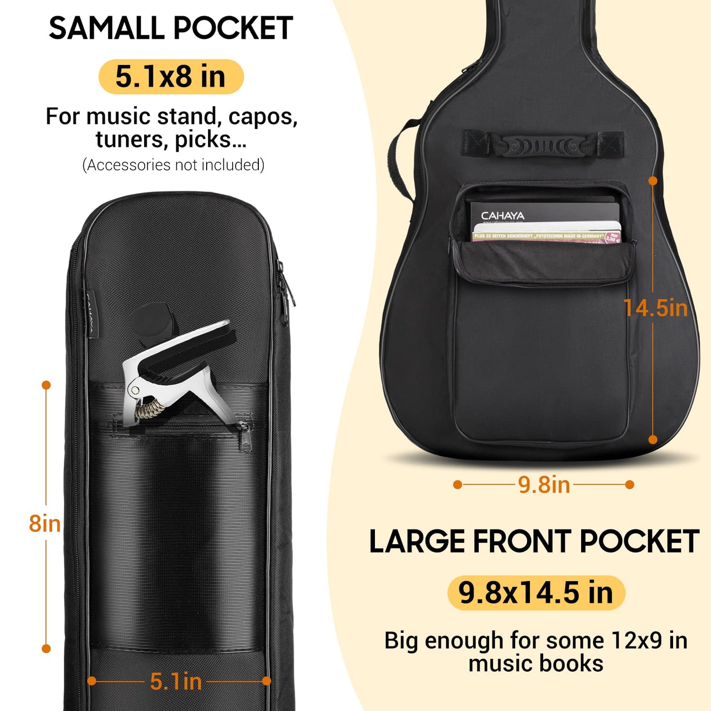 CAHAYA Guitar Bag Gig Bag Padded Backpack Oxford Cloth Water-Resistant with Large Pockets for Guitars Acoustic Guitar Bag CY000152