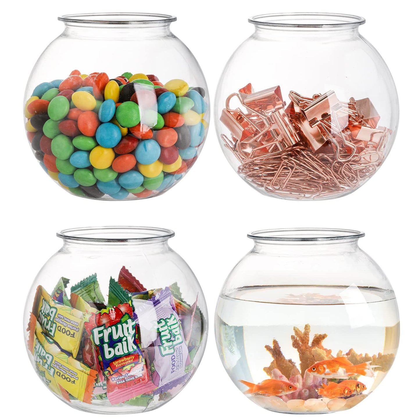Okllen 12 Pack Plastic Fish Bowls, 16 Oz Clear Round Ivy Bowls for Decoration, Mini Shatterproof Drink Bowl Fishbowl Glasses for Carnival Games, Drinks, Candy, Party Favors & More