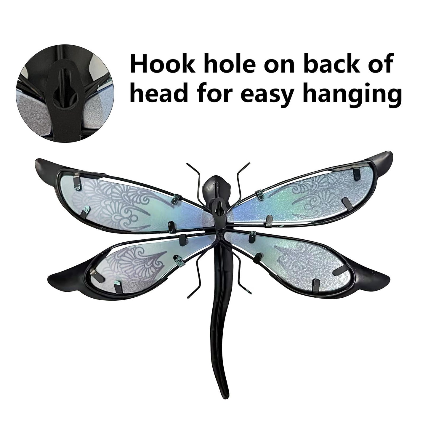LIFFY Glass Metal Dragonfly Wall Decor a Pair - Outdoor Dragonfly Wall Art - Hanging Metal Dragonfly Decor for Garden and Home Decor - Dragonfly Gifts for Women