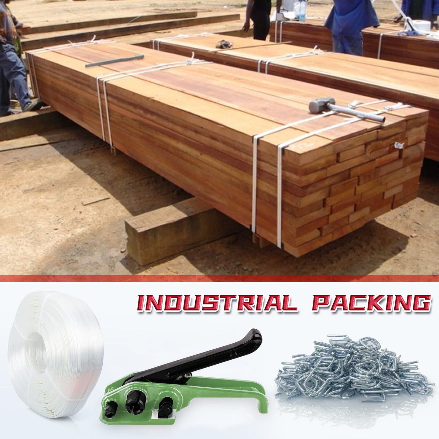 Woven Cord Strapping Kit, 2000 lbs Break Strength, Heavy Duty Strapping Tensioner, 50pcs Strapping Buckles and 328ft Fiber Woven Cord Strapping Roll 3/4" Width Soft Polyester