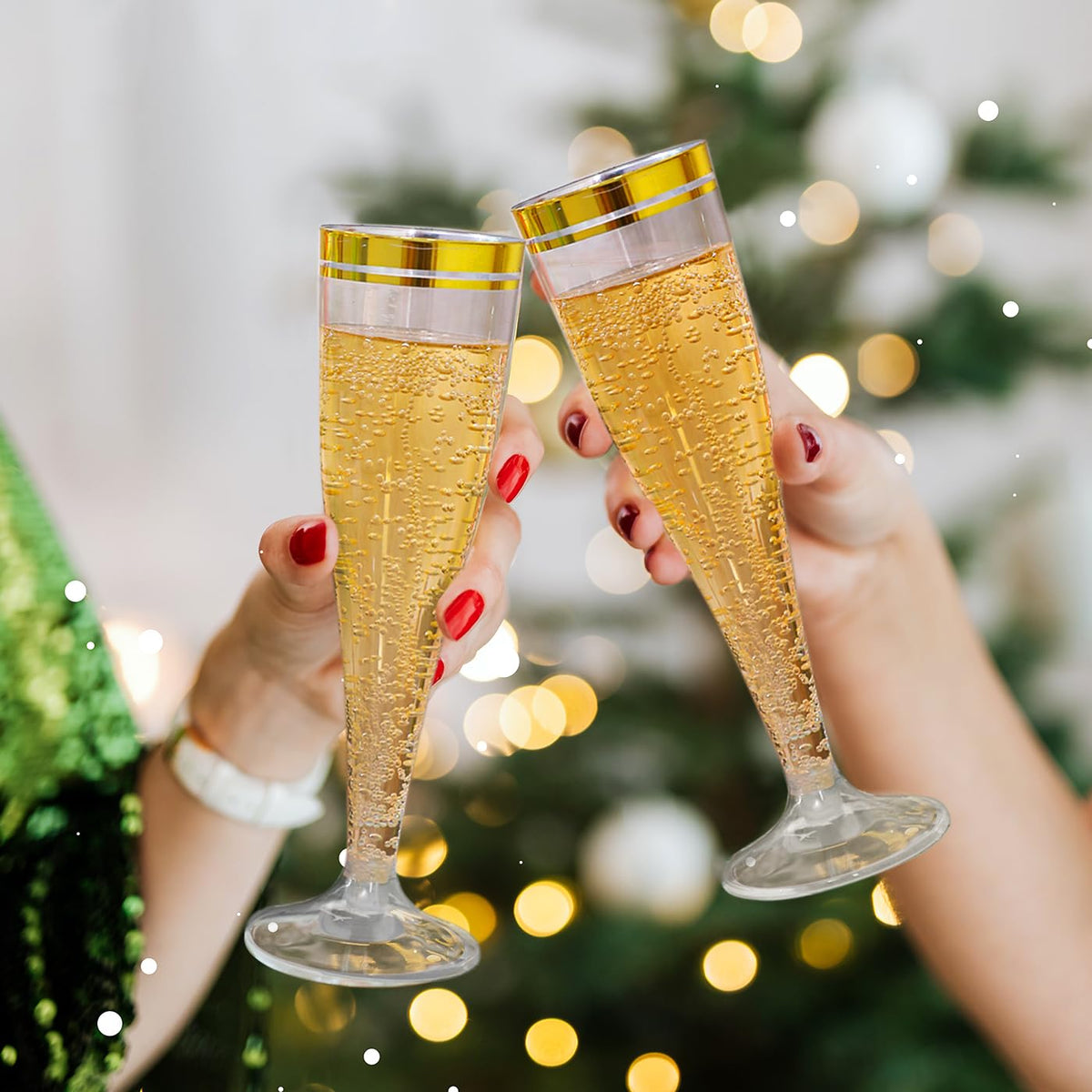 100 Pack Plastic Champagne Flutes,4.5 oz Clear Champagne Glasses with Gold Rim, Disposable Champagne Cups for Wedding Birthday Bridal Shower Party, Mimosa Bar Supplies