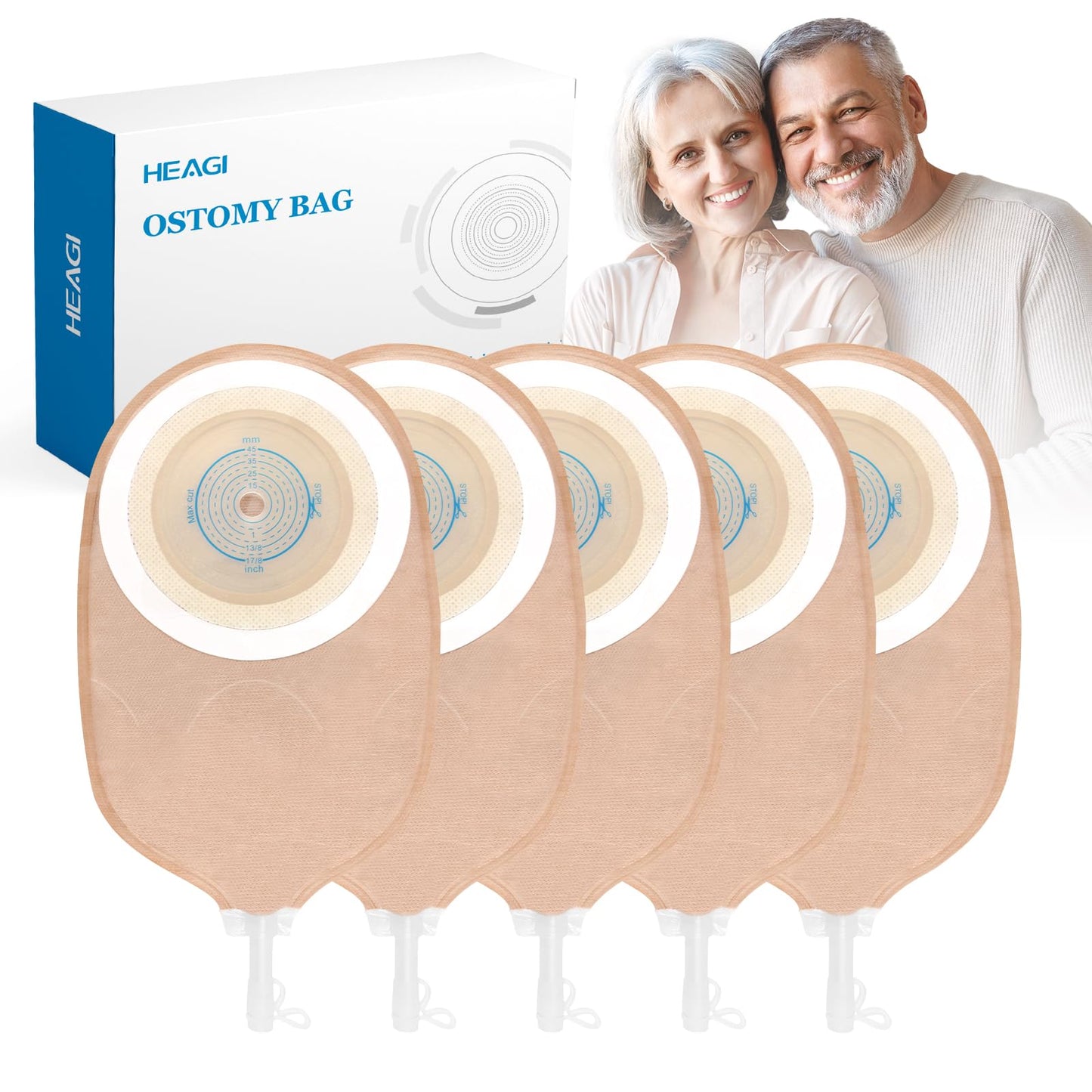 30 PCS Urostomy Bag, One-Piece Drainable Urostomy Supplies with Measure Card for Colostomy Ileostomy Stoma Care, Cut-to-Fit, 45 mm Max