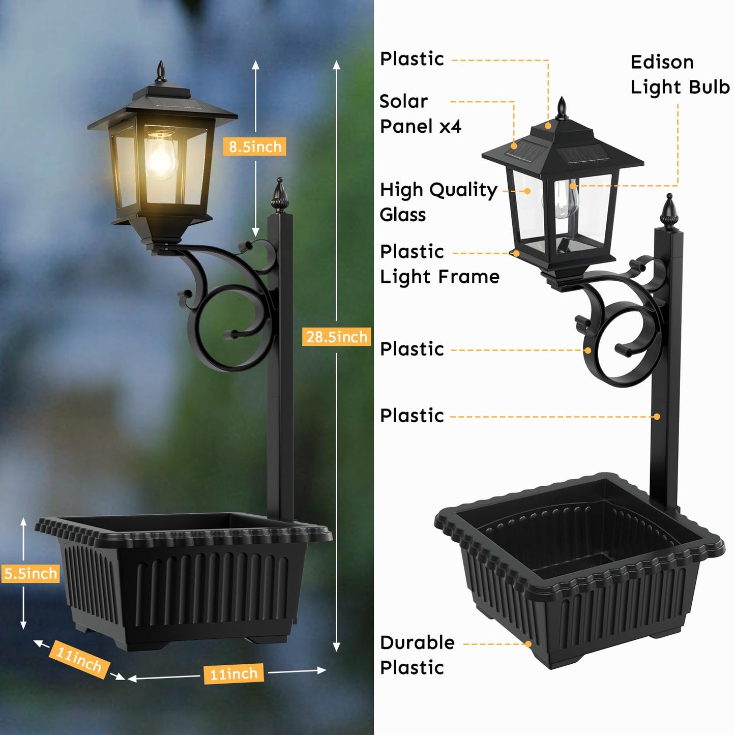 2 in 1 Solar Lamp Post Light with Planter, Outdoor Flower Pots, Solar Post Lights Waterproof, Led Planters Pots, Outdoor Lamps for Patio, Front Porch Decor, Warm White, Replaceable Bulb