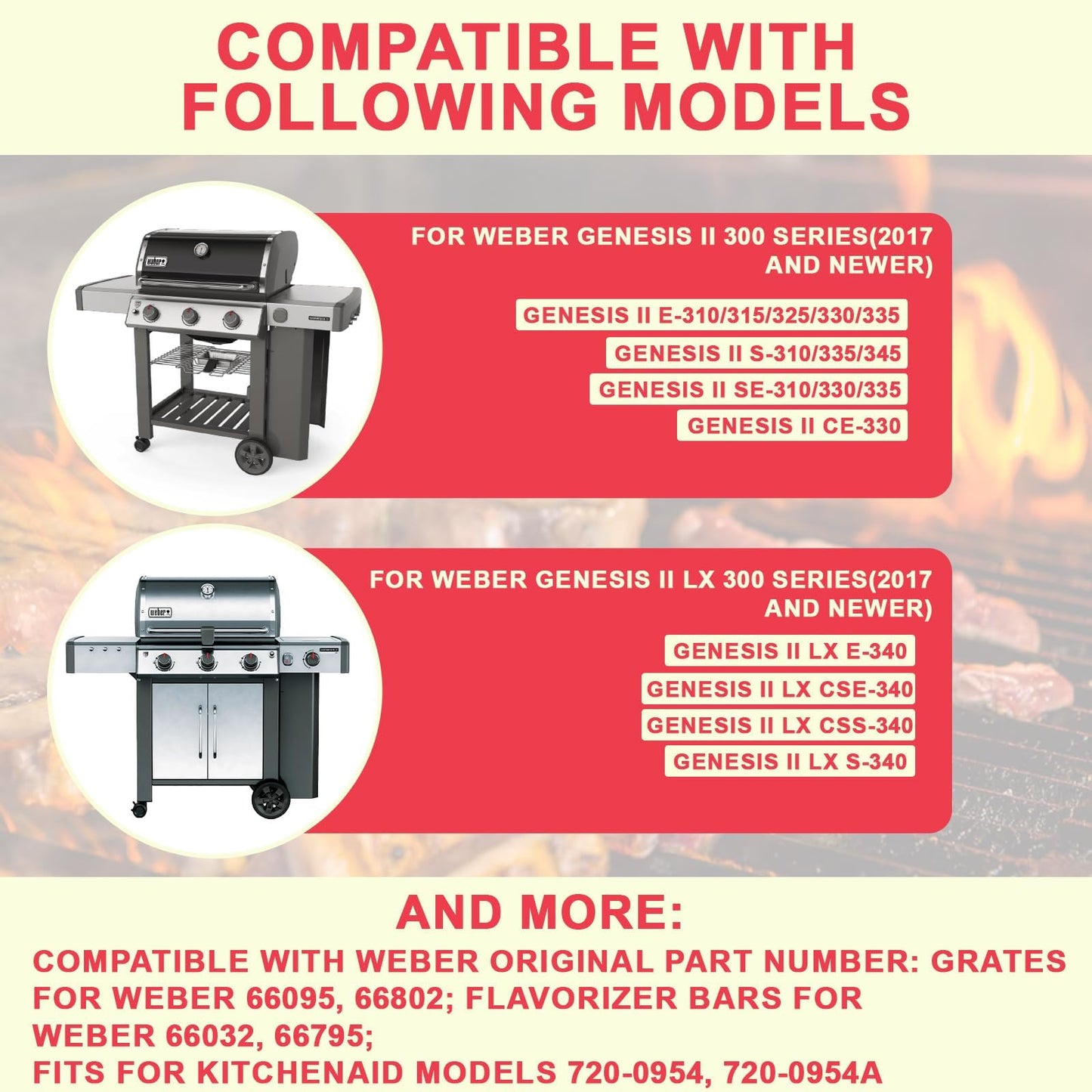 66795 Flavorizer Bars for Weber Genesis II E-310, S-310, E-330, E-335 Grill Parts, Weber Genesis II/LX 300 Series S/E-340 Gas Grills (2017 and Newer), for Weber Genesis ii Flavorizer Bars 66032 67095