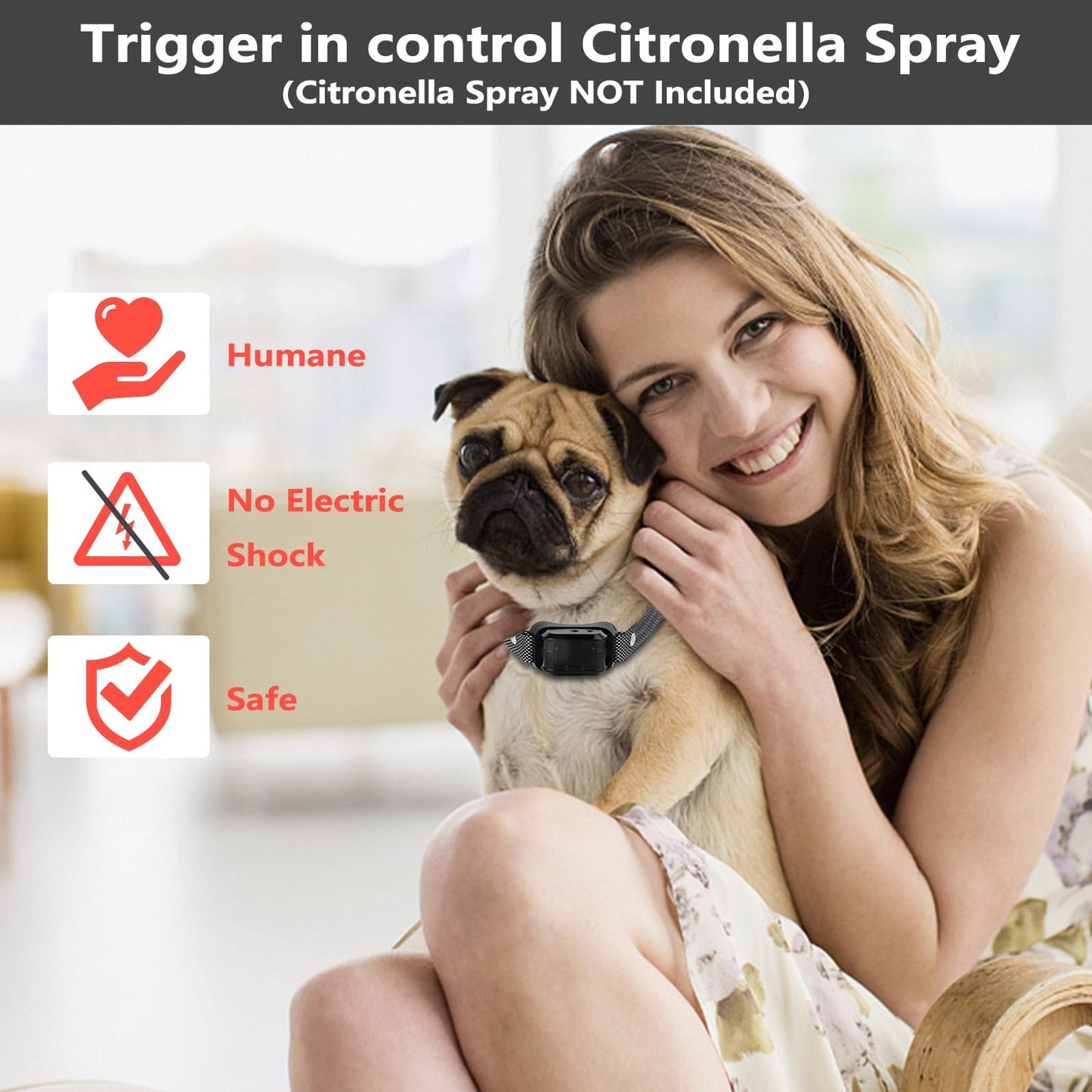 Citronella Bark Collar for Dogs,No Shock Safe Humane Stop Barking Device, Dog Training Anti Bark Collar with Remote, 3 Modes Spray/Vibration/Sound 1000FT Control Range for S/M/L Dogs