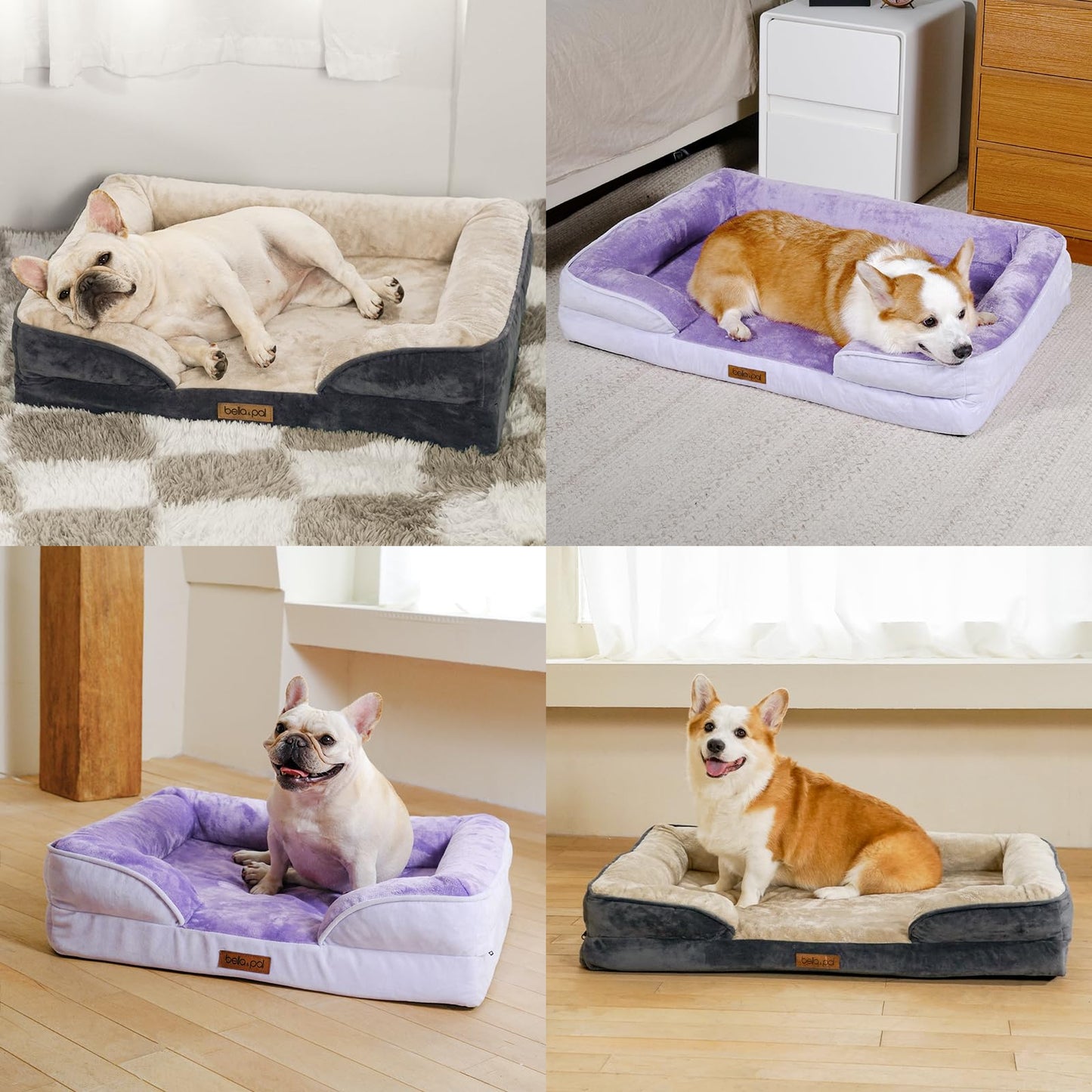 BELLA & PAL Orthopedic Dog Sofa Bed for Medium/Large Dogs – No Assembly Needed, Egg-Crate Foam Dog Couch with Waterproof Liner, Washable Removable Cover, Non-Slip (Gray, 91.5L x 68.5W x 16.5H cm)