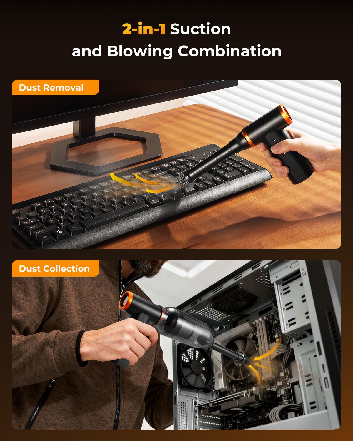 K&F CONCEPT 2-in-1 Compressed Air Duster 300000RPM, Turbo Jet Air Blower Vacuum Cleaner | Aluminum Alloy Housing | Strong Wind | 9 Nozzles | for Cleaning PC, Keyboard, Car, Home,Outdoor