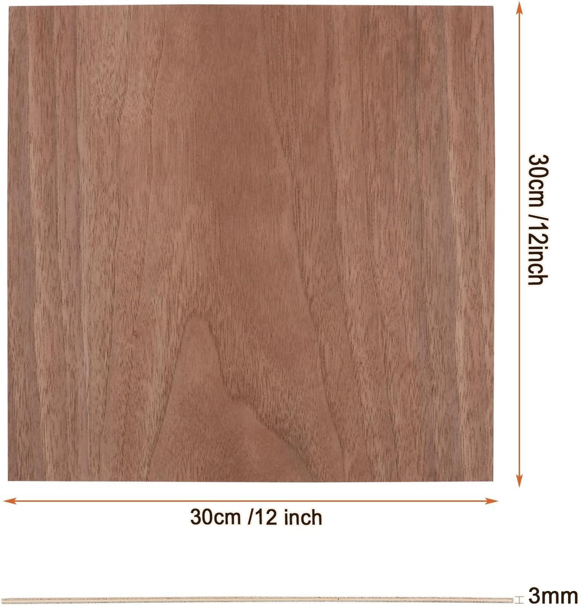 6 Pack 11.8 × 11.8 Inch Walnut Plywood Sheets, 1/8 Inch - 3mm Square Unfinished Wood Craft for Laser Cutting & Engraving, School DIY Projects, Painting, Fretwork, CNC Cutting, and Wood Burning
