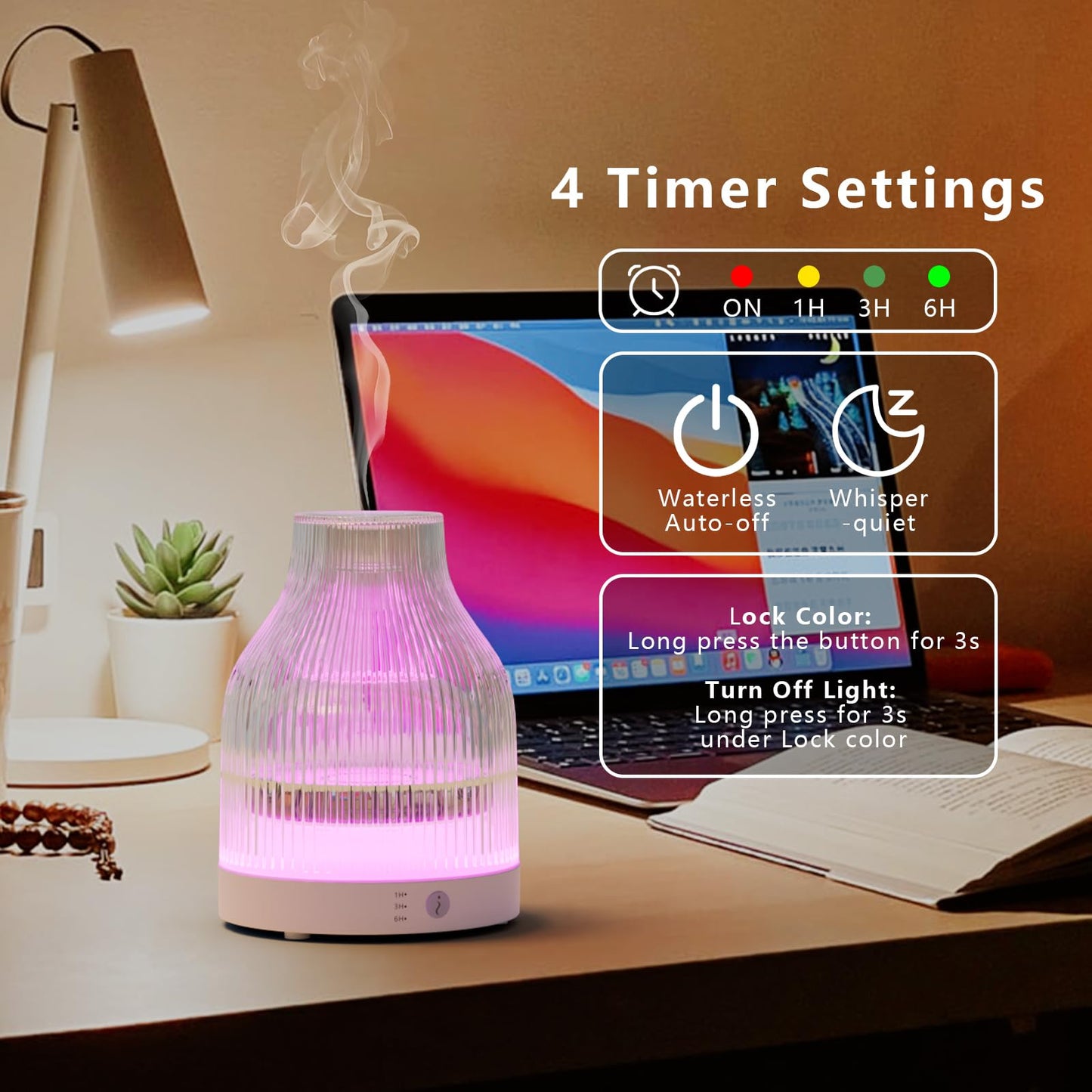 SOICARE 200ml Glass Reservoir Essential Oil Diffuser with Glass Dome Ultrasonic Aromatherapy Diffuser with Four Timer Colorful Light Auto-Off for Gift Home Office Bedroom