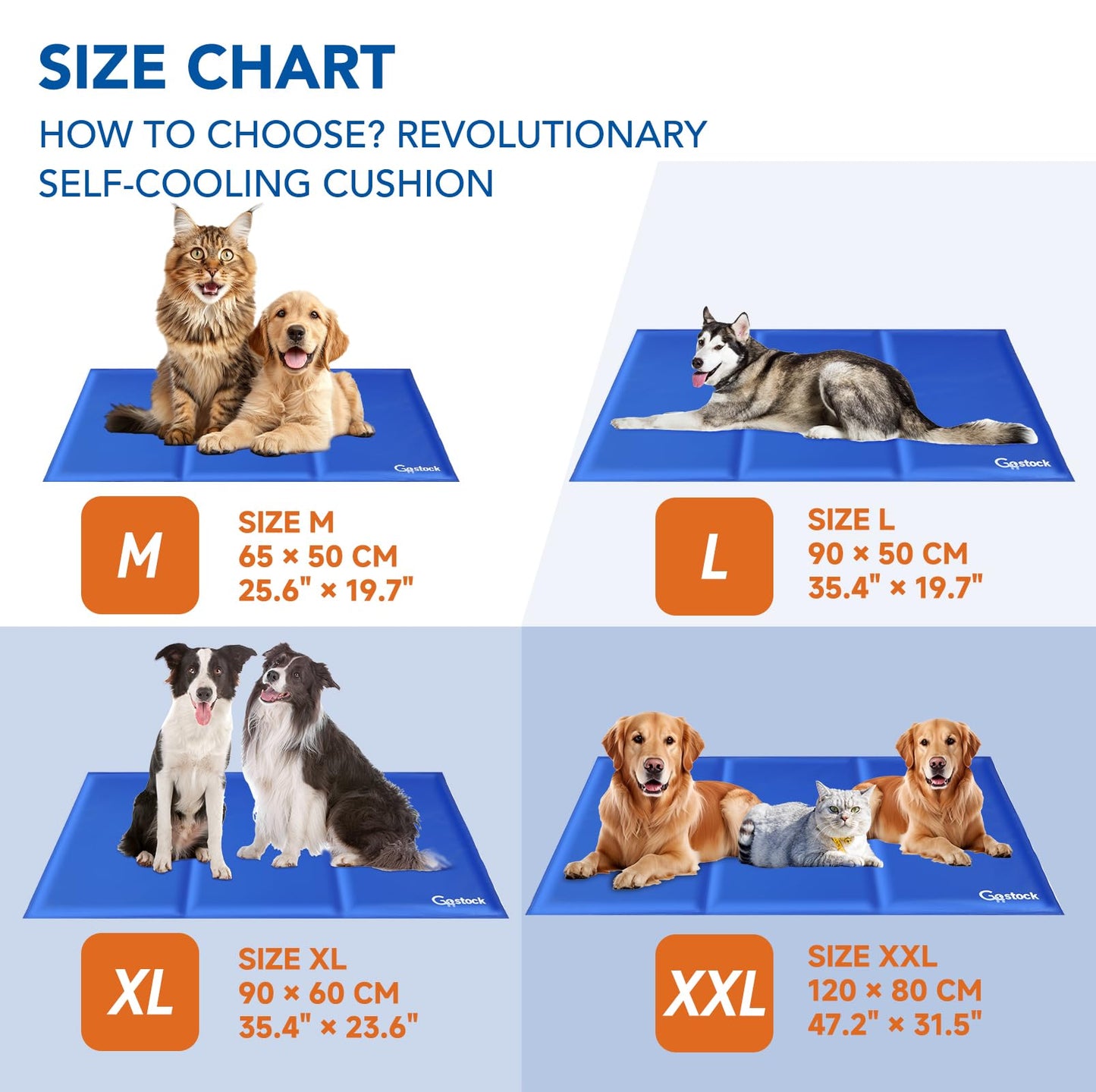 2025 Cooling Mat for Dogs Pets Cats, GoStock Pet Cooling Mat Non-Toxic Gel Self Cooling Pad, Durable Waterproof Puppy Cool Mat/Pad for Crates, Kennels Beds, Ideal for Home & Travel (XXL:120x80cm)