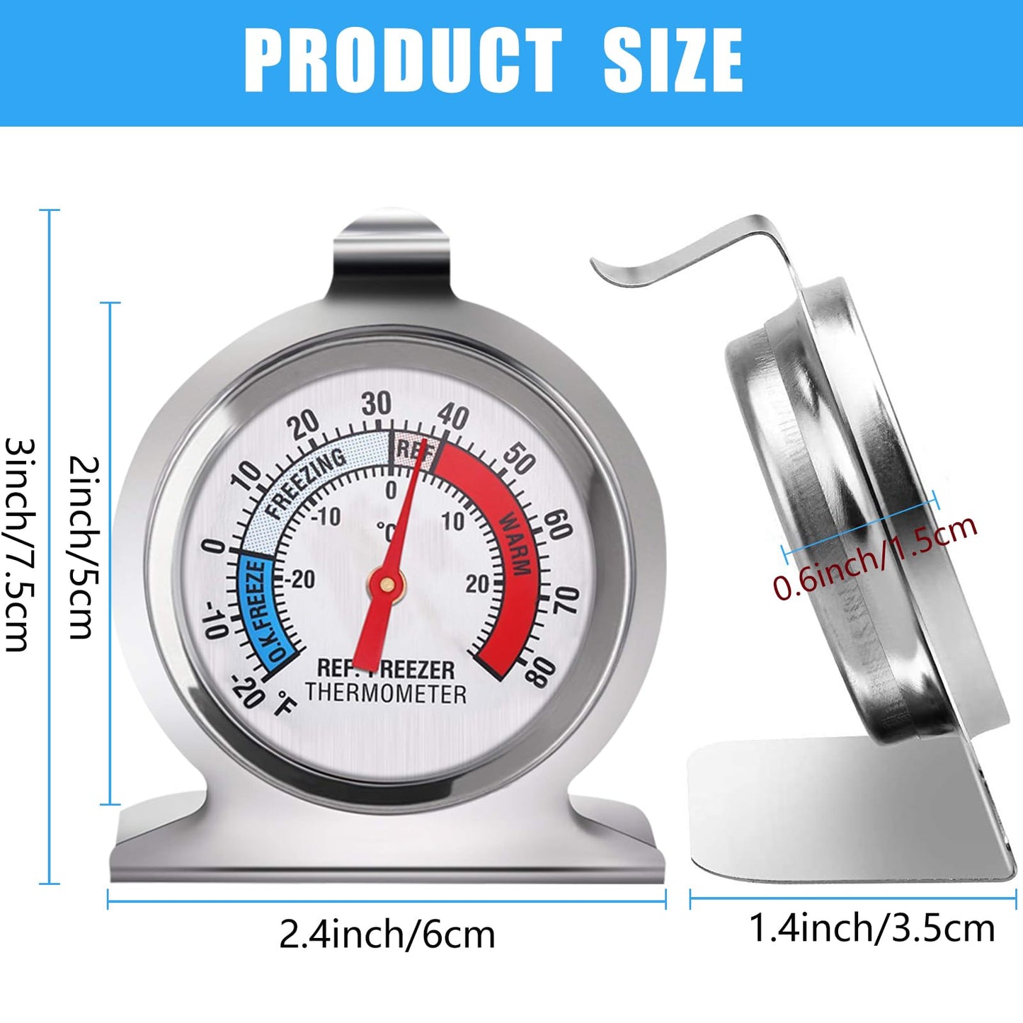 10 Pack Refrigerator Freezer Large Dial Thermometer Classic Series Fridge Freezer Alarm Thermometer Internal Temperature Gauge for Kitchen Refrigerator