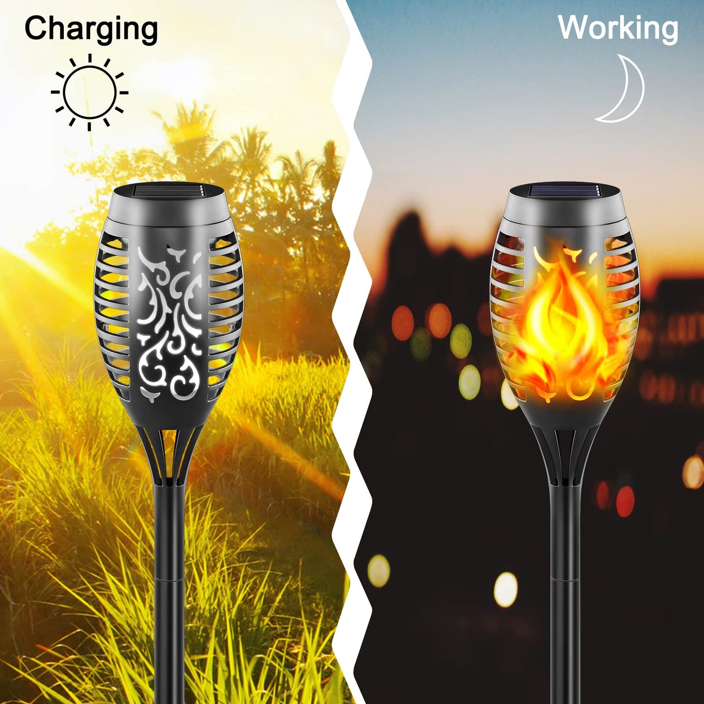 AIRREIK Mini Solar Torch Lights with Flickering Flame, 12LED Solar Fire Light Outdoor Waterproof, Auto On/Off Landscape Decoration Lighting Tiki Torches for Garden, Yard, Pathway, Lawn (16 Pack)