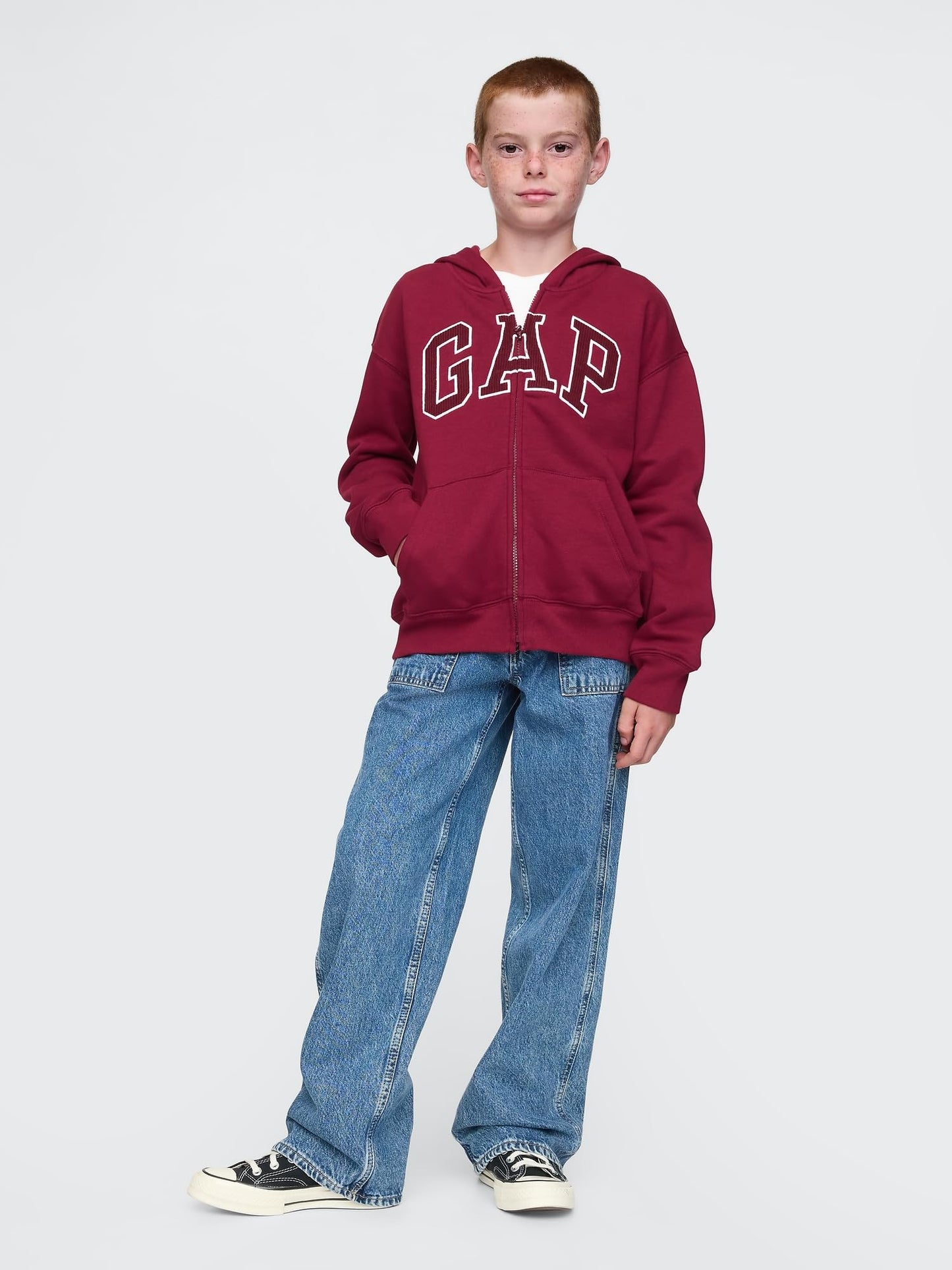 GAP Boys' Heritage Logo Full Zip Fleece Goodie, Red Delicious, X-Large