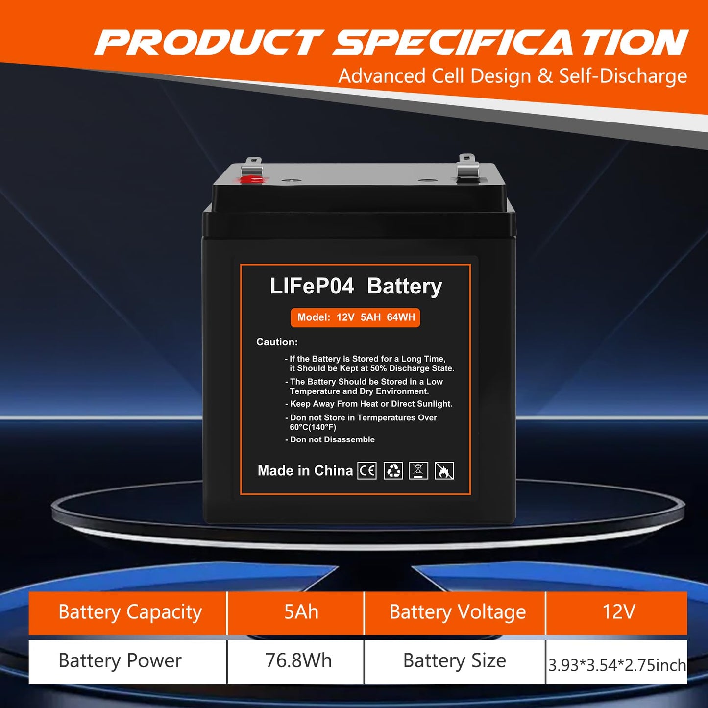 12V 5Ah LiFePO4 Rechargeable Backup Battery with BMS, 2000+ Cycles, Garage Door Opener Replacement Battery for Chamberlain 41A6357-1/Liftmaster 485lm 8500w