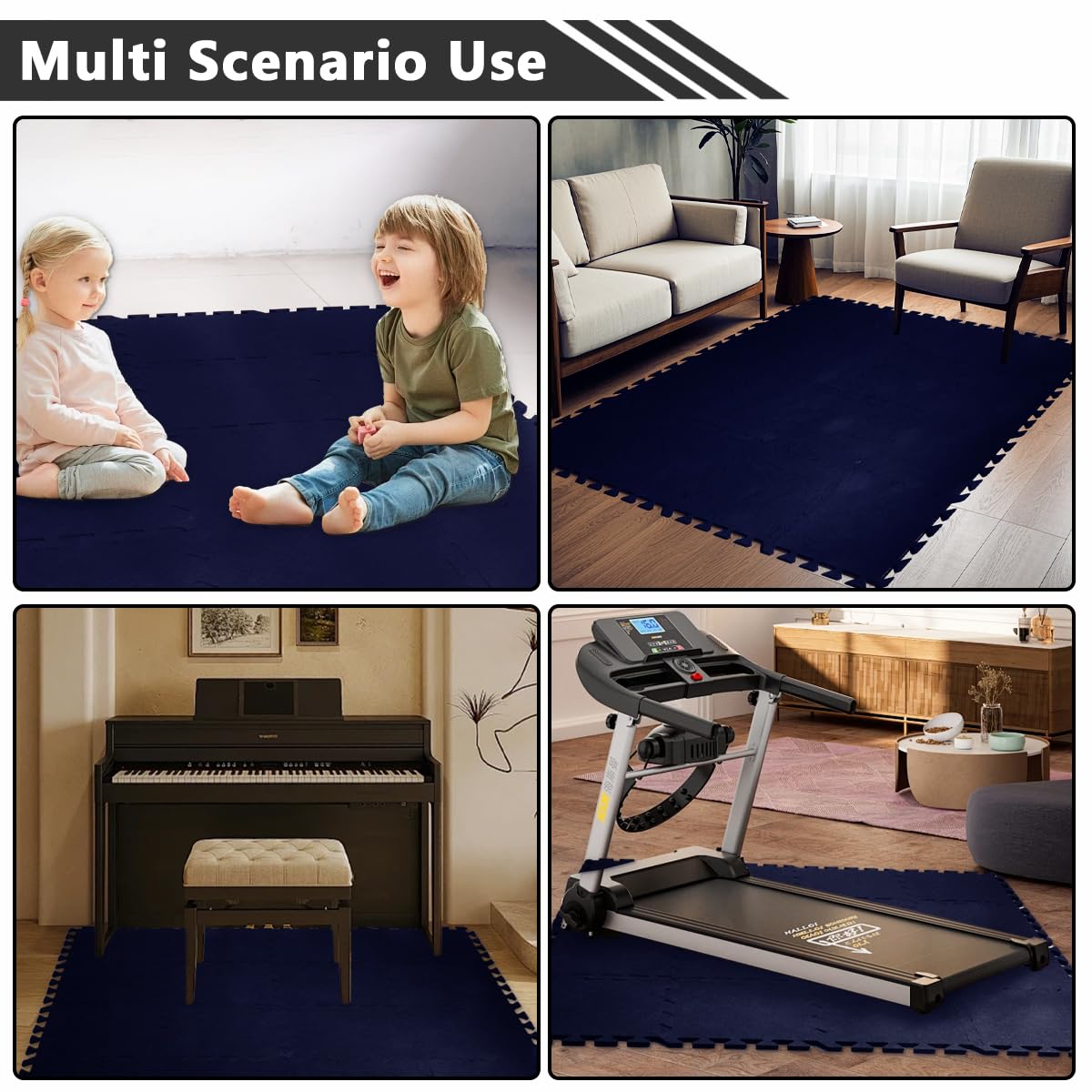 16Pcs Thick Sound Absorbing Interlocking Floor Mats, High Density Piano Carpet Drum Rug, Non-Slip Anti Vibration Soundproof Pads Acoustic Blankets (Dark Blue)