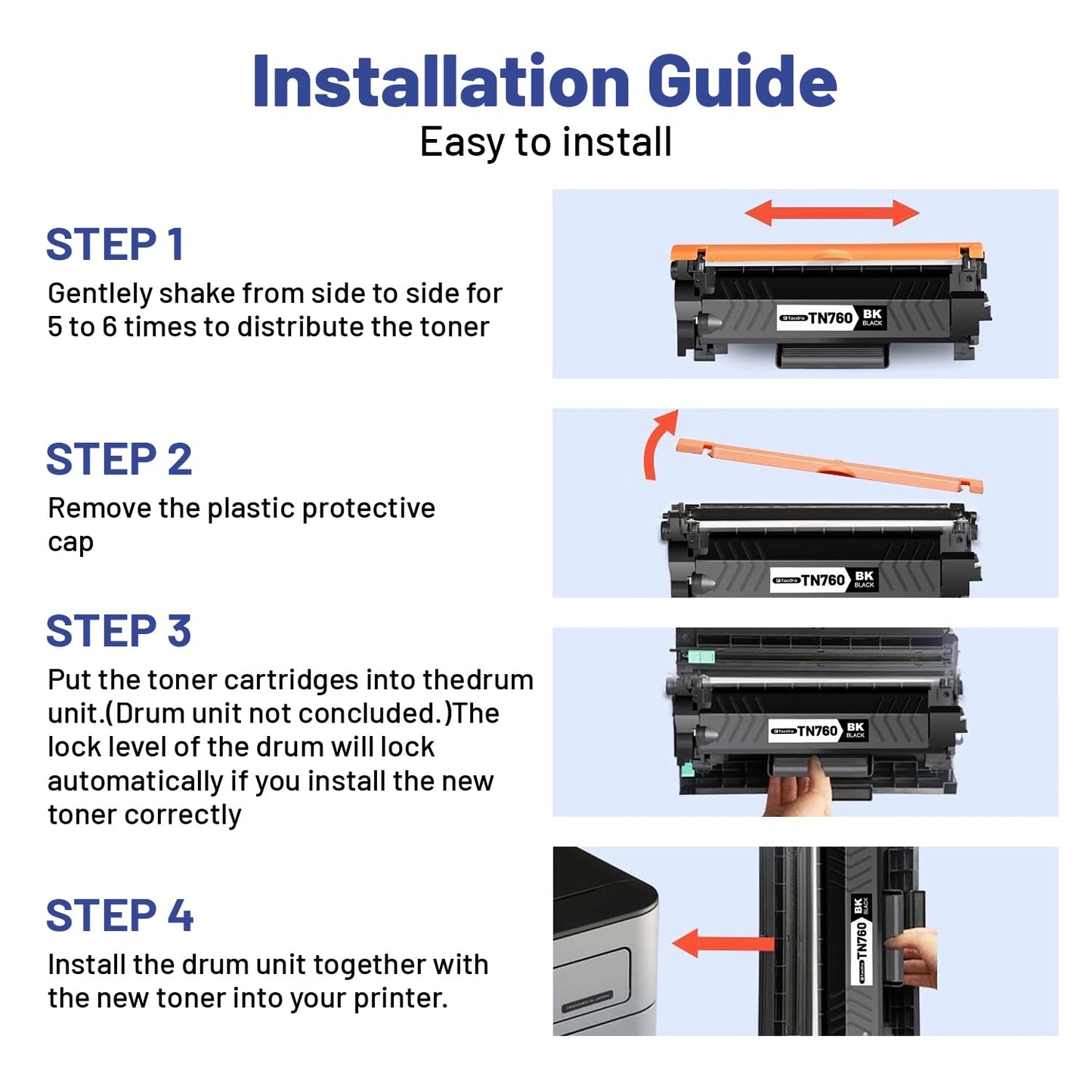 TN760 Toner Cartridges (with Chip) Replacement for Brother TN760 TN730 Toner Cartridges TN-760 use with DCP-L2550DW MFC-L2710DW HL-L2370DW HL-L2390DW MFC-L2750DW HL-L2390DW HL-L2350DW Toner (4 Black)