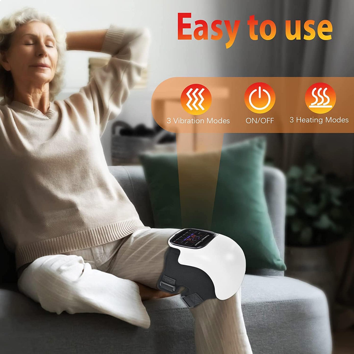 ADKJOY DTOKO Cordless Knee Massager with Heat Vibration, Heated Knee Massager, Portable Rechargeable Electronic Knee Massage with Large Screen, Adjustable Temperature,Massager Gifts For Family-White